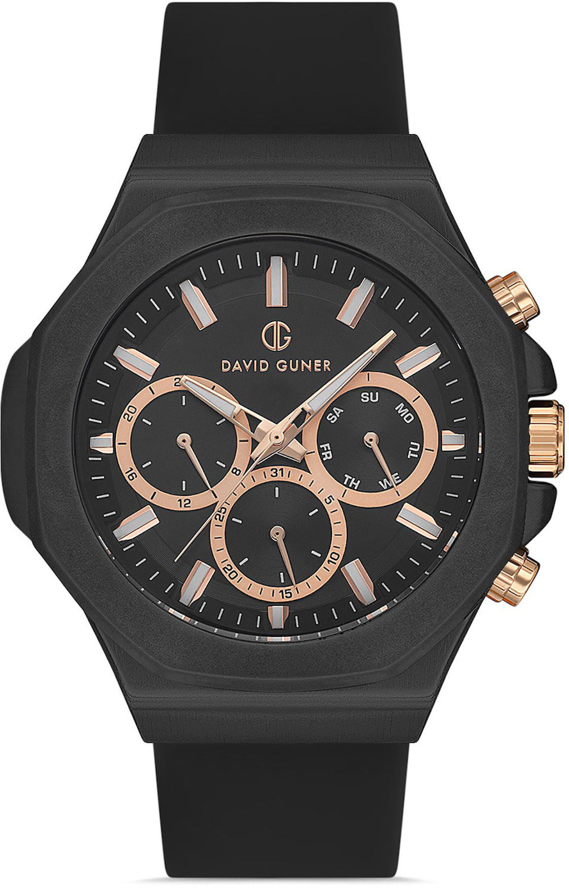 David Guner DG-8494GD-G2 Takvimli 42 mm Siyah Silikon Kordon Analog Kol Saati