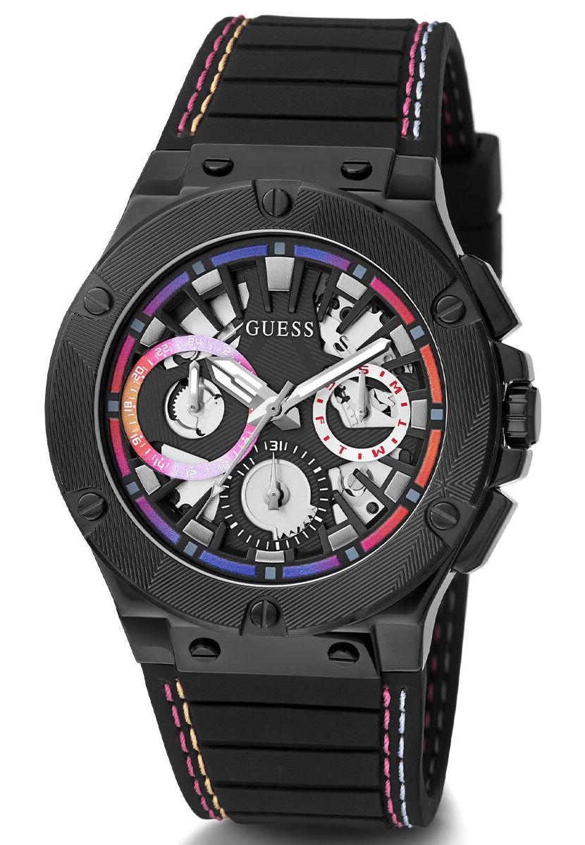 Guess GUGW0487G3 Pusulalı Takvimli Siyah Silikon Kordon Analog Erkek Kol Saati