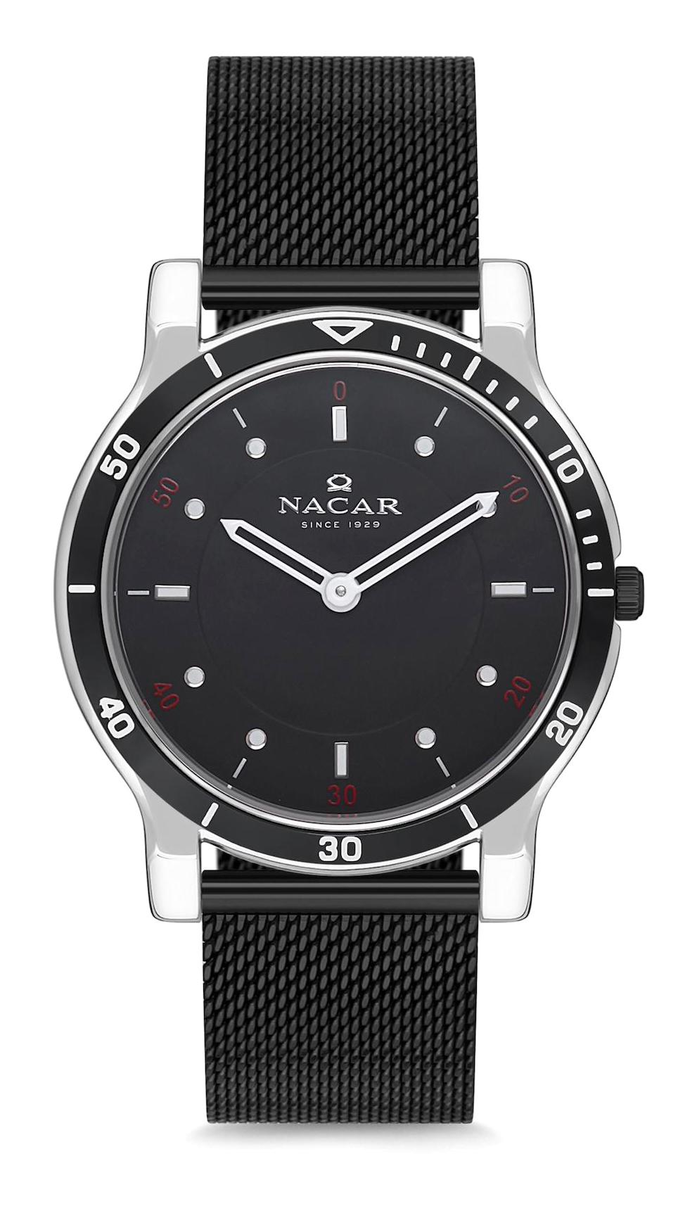 Nacar 34290333BBM Takvimli 44 mm Siyah Çelik Kordon Analog Kol Saati