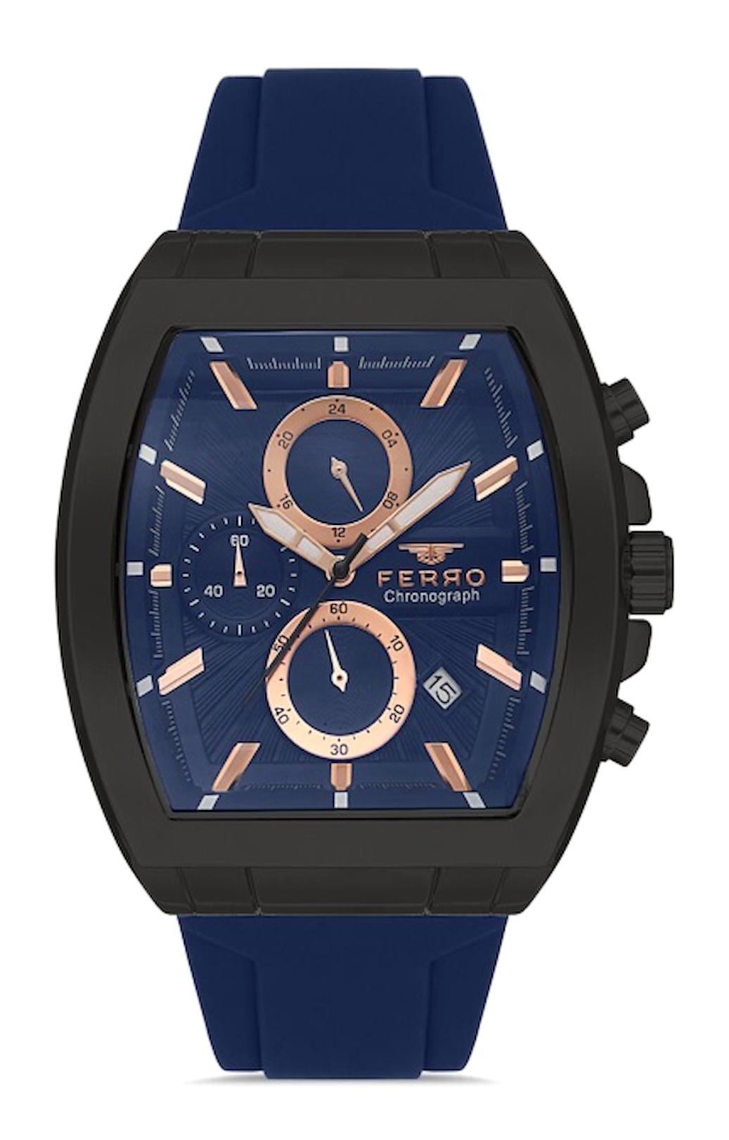 Ferro FM31325D-ZA Takvimli 44 mm Lacivert Silikon Kordon Analog Erkek Kol Saati