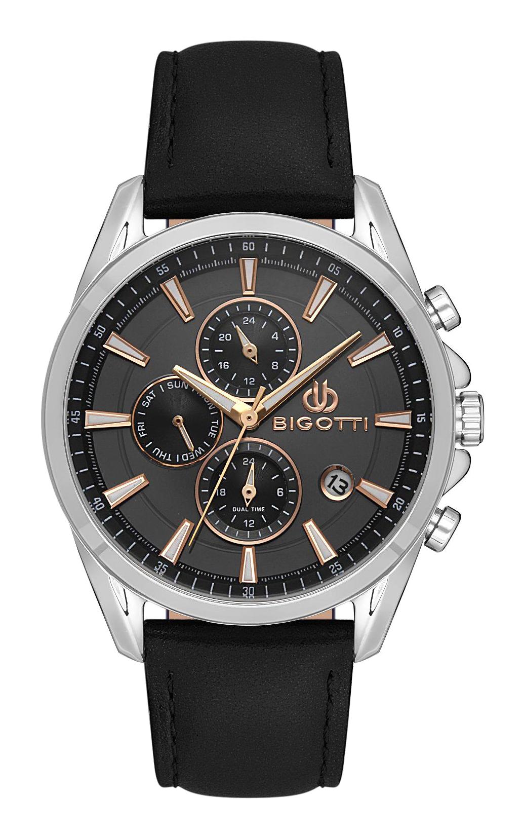 Bigotti BG.1.10489-1 Takvimli 43 mm Siyah Deri Kordon Analog Erkek Kol Saati