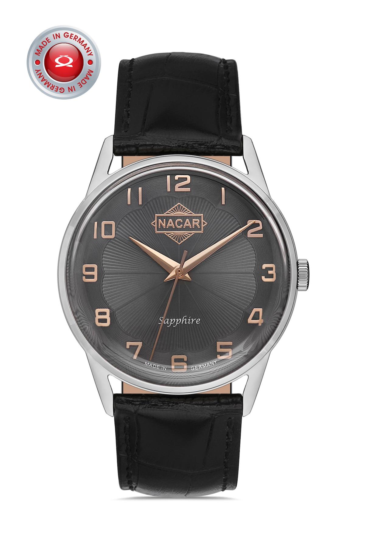 Nacar 34290865AGL1 Takvimli 44 mm Siyah Çelik Kordon Analog Kol Saati