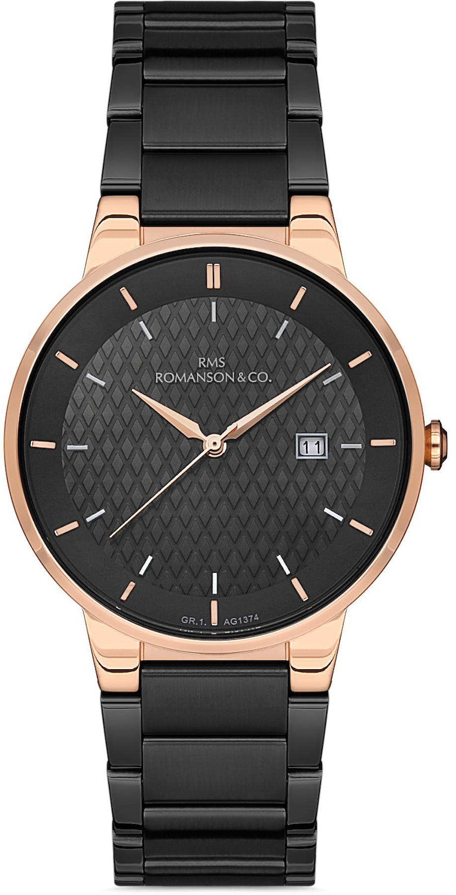Romanson GR.1.AG1374.18 Takvimli 43 mm Siyah Çelik Kordon Analog Kol Saati