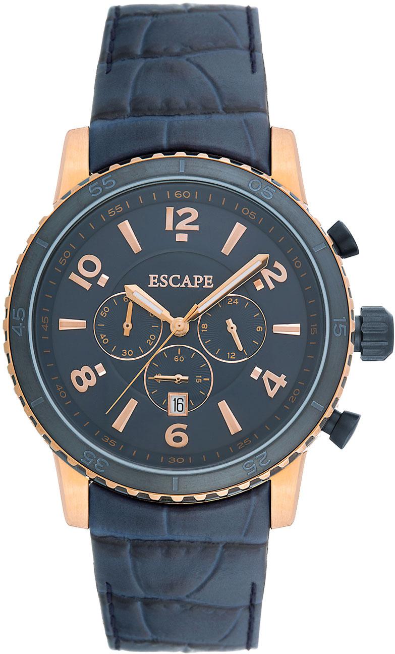 Escape EC1087-106 Takvimli 46 mm Lacivert Deri Kordon Analog Kol Saati