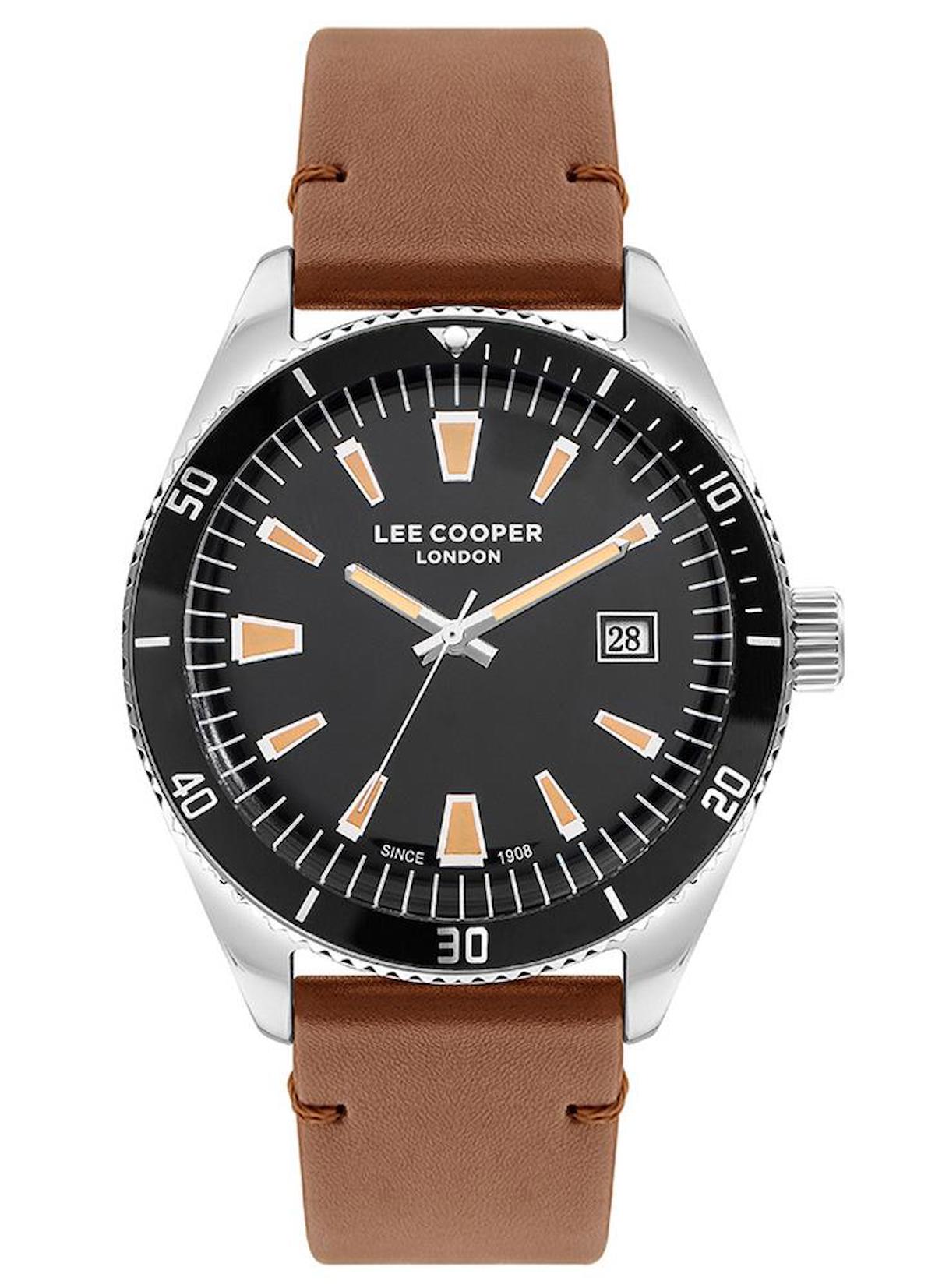 Lee Cooper LC07611.352 Takvimli 44 mm Kahverengi Deri Kordon Analog Erkek Kol Saati