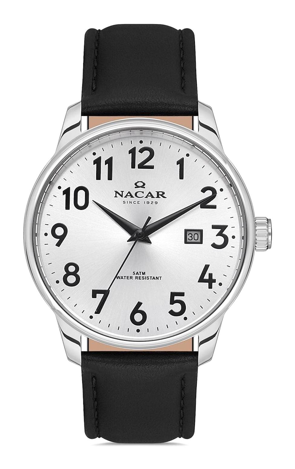 Nacar 21297170ASL1 Takvimli 44 mm Siyah Çelik Kordon Analog Kol Saati