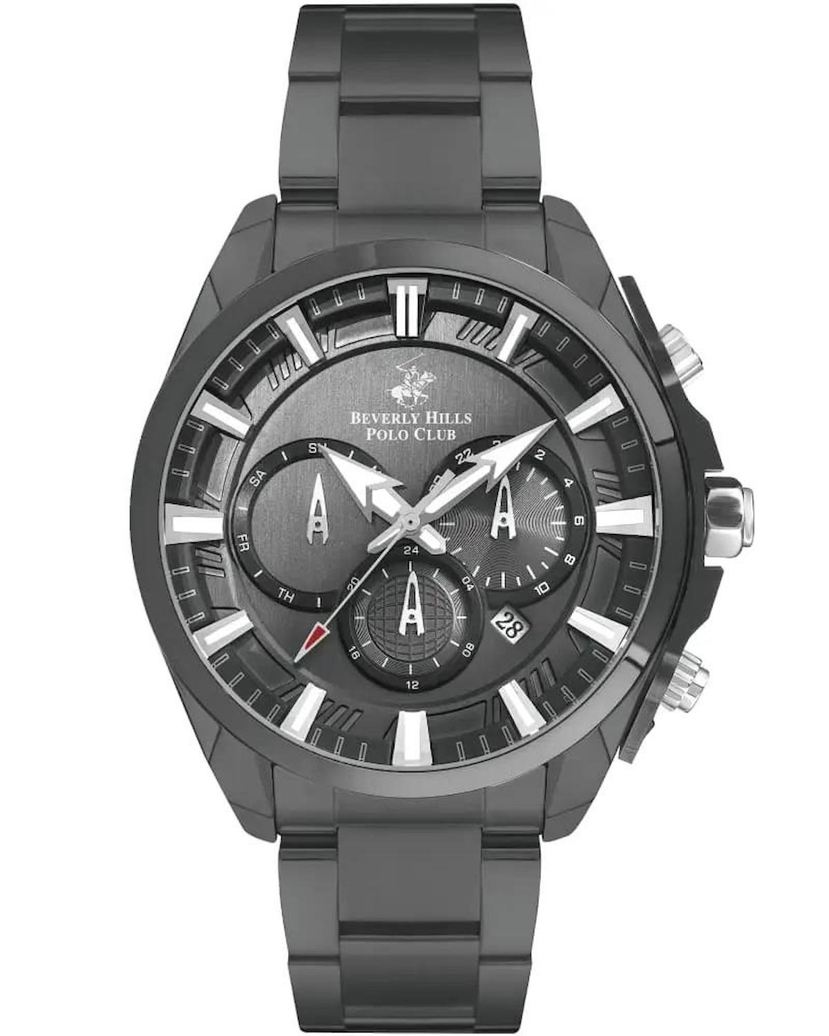 Beverly Hills Polo Club BP3266X060 Takvimli 46 mm Füme Çelik Kordon Analog Erkek Kol Saati