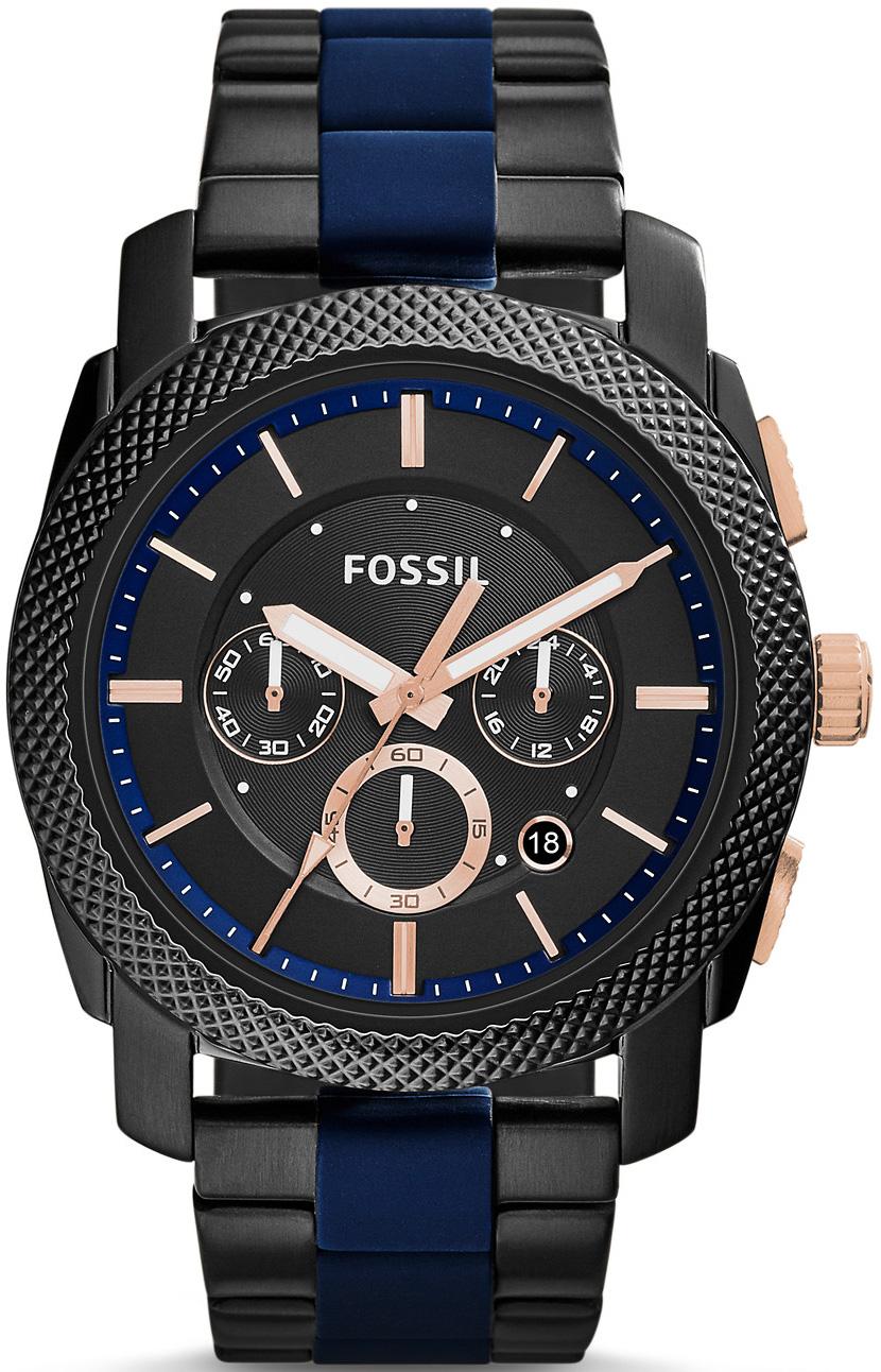 Fossil FS5164 Takvimli 45 mm Füme-Lacivert Çelik Kordon Analog Erkek Kol Saati