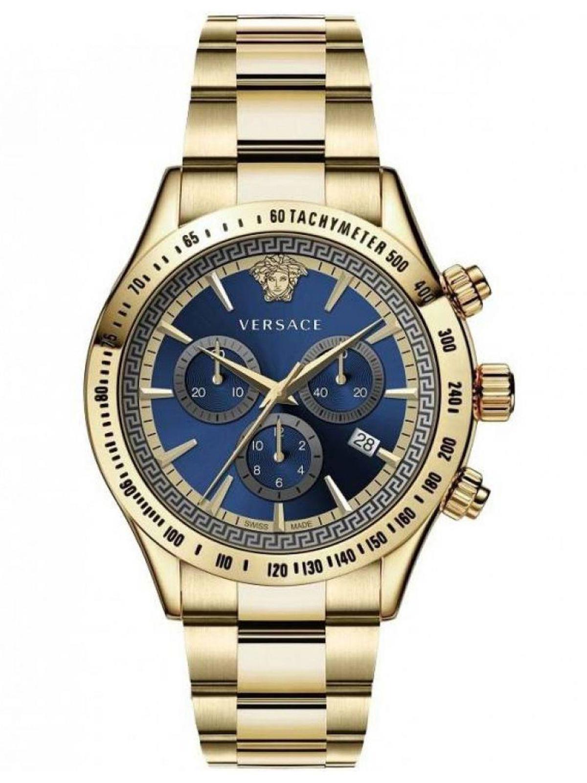 Versace VRSCVEV700619 Takvimli 44 mm Altın Çelik Kordon Analog Erkek Kol Saati