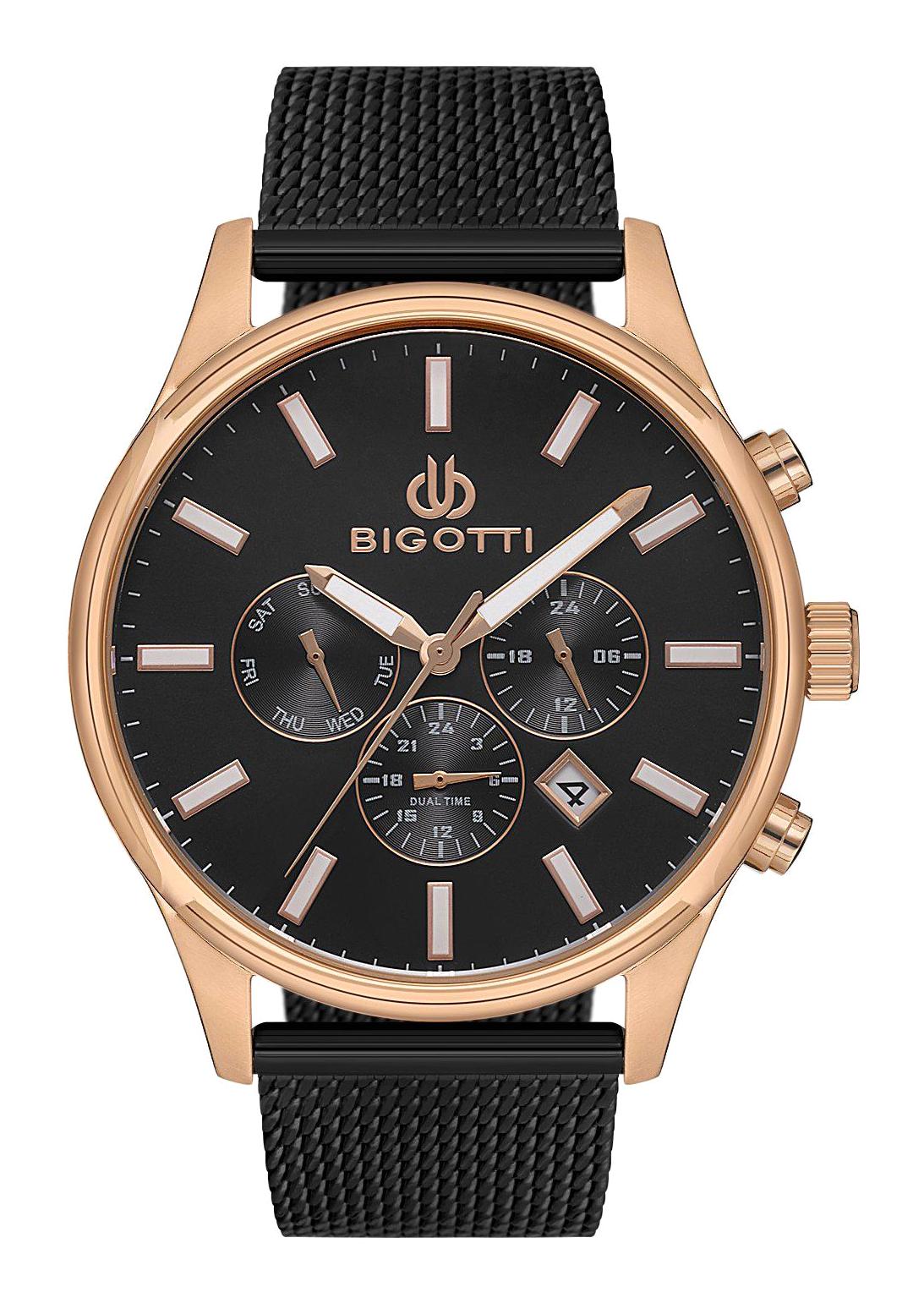 Bigotti BG.1.10286.5 Takvimli 44 mm Siyah Çelik-Hasır Kordon Analog Erkek Kol Saati