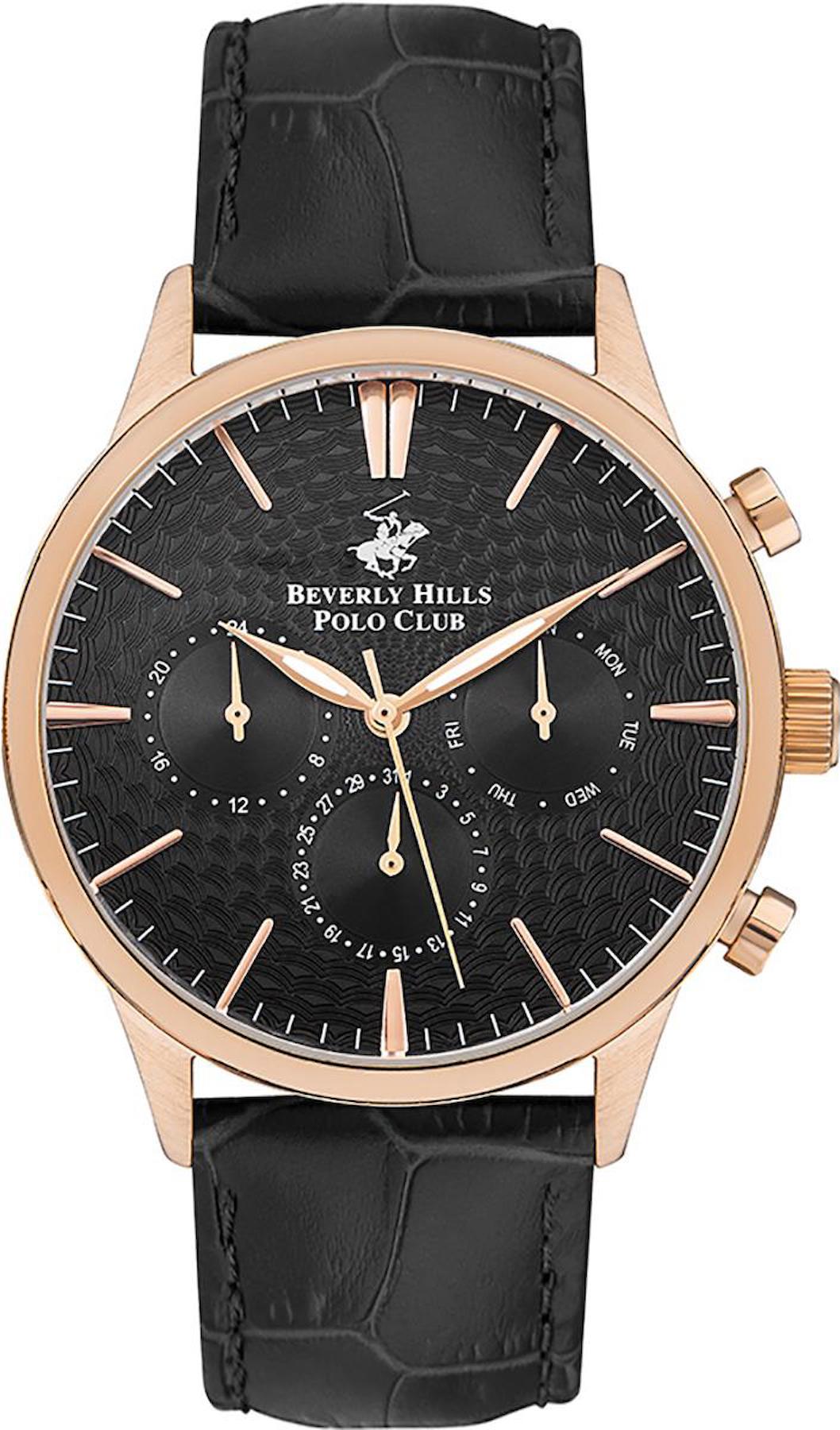 Beverly Hills Polo Club BP3368X451 Takvimli 45 mm Siyah Deri Kordon Analog Erkek Kol Saati
