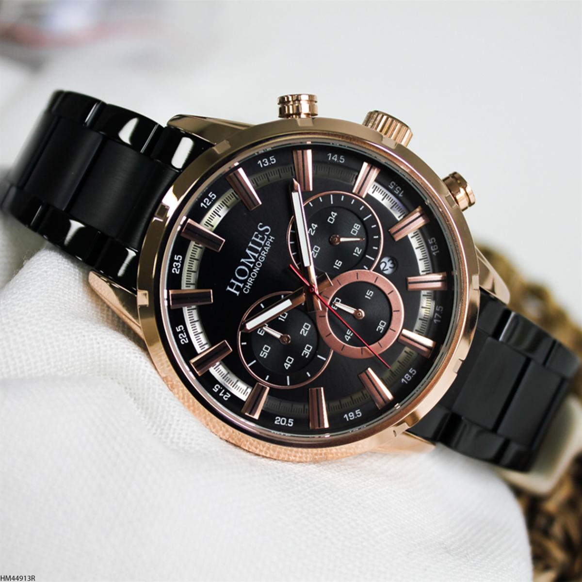 Homies HM44913R Pusulalı Takvimli 45 mm Siyah Metal Kordon Analog Erkek Kol Saati