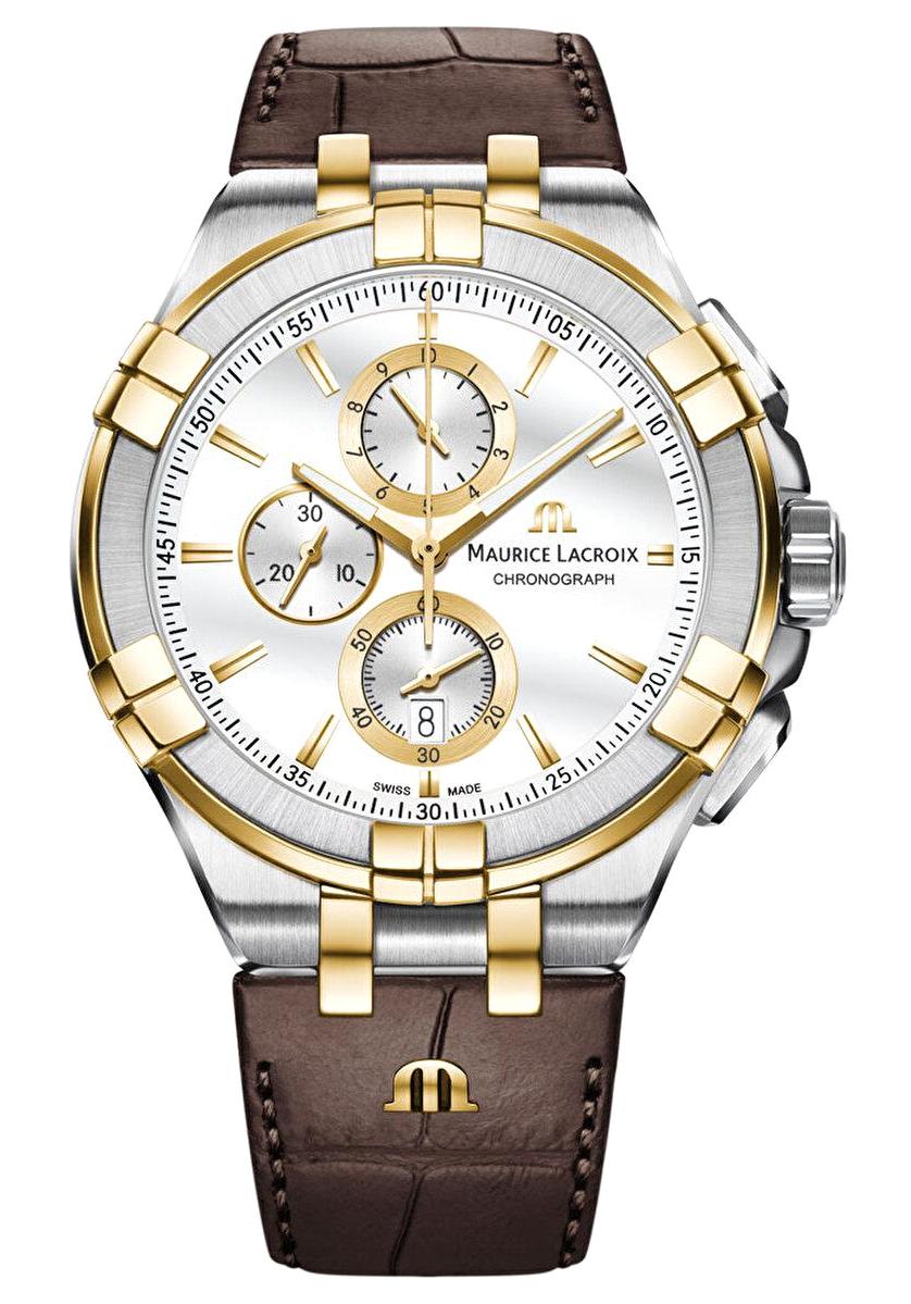 Maurice Lacroix ML-AI1018PVY11132-1 Takvimli 44 mm Kahverengi Deri Kordon Analog Erkek Kol Saati
