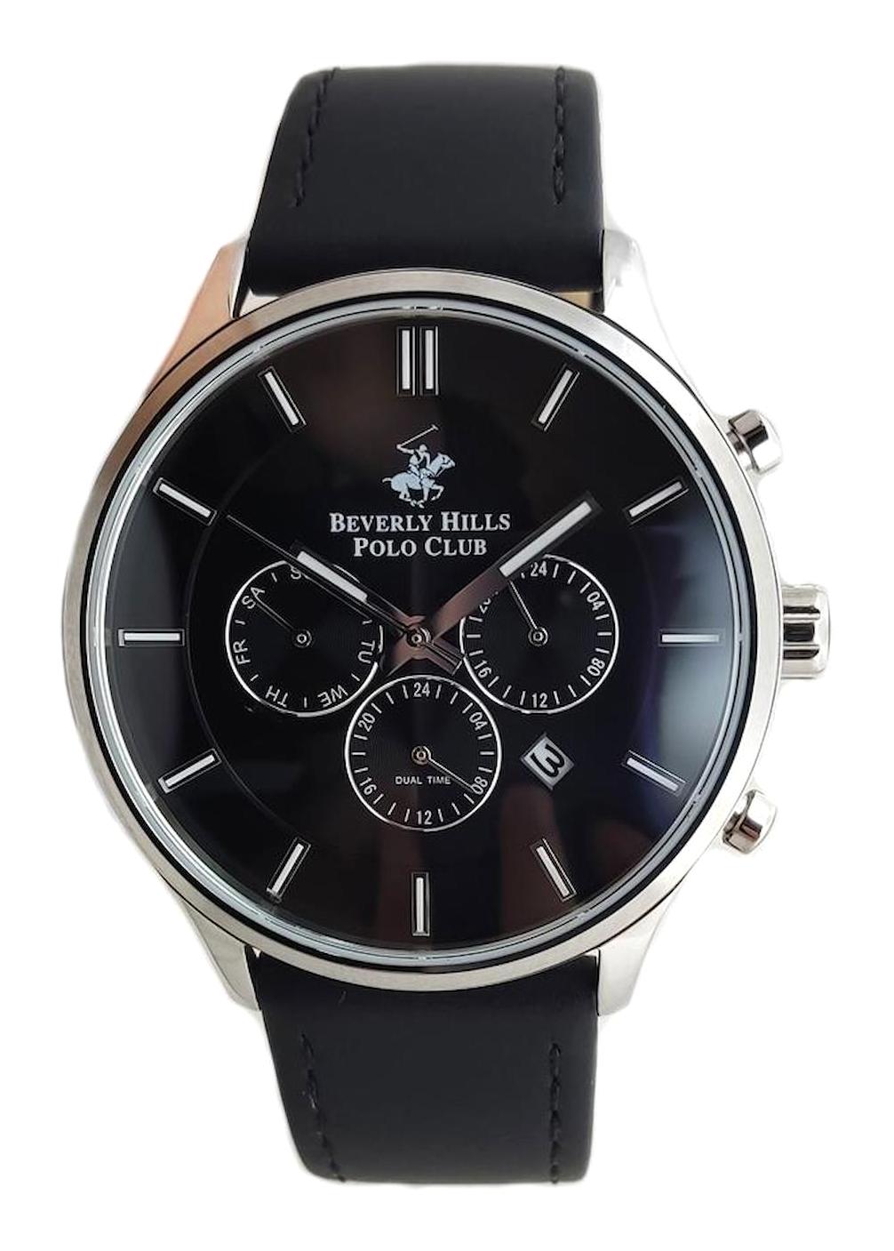 Beverly Hills Polo Club BP3280X351 Takvimli 43 mm Siyah Deri Kordon Analog Erkek Kol Saati