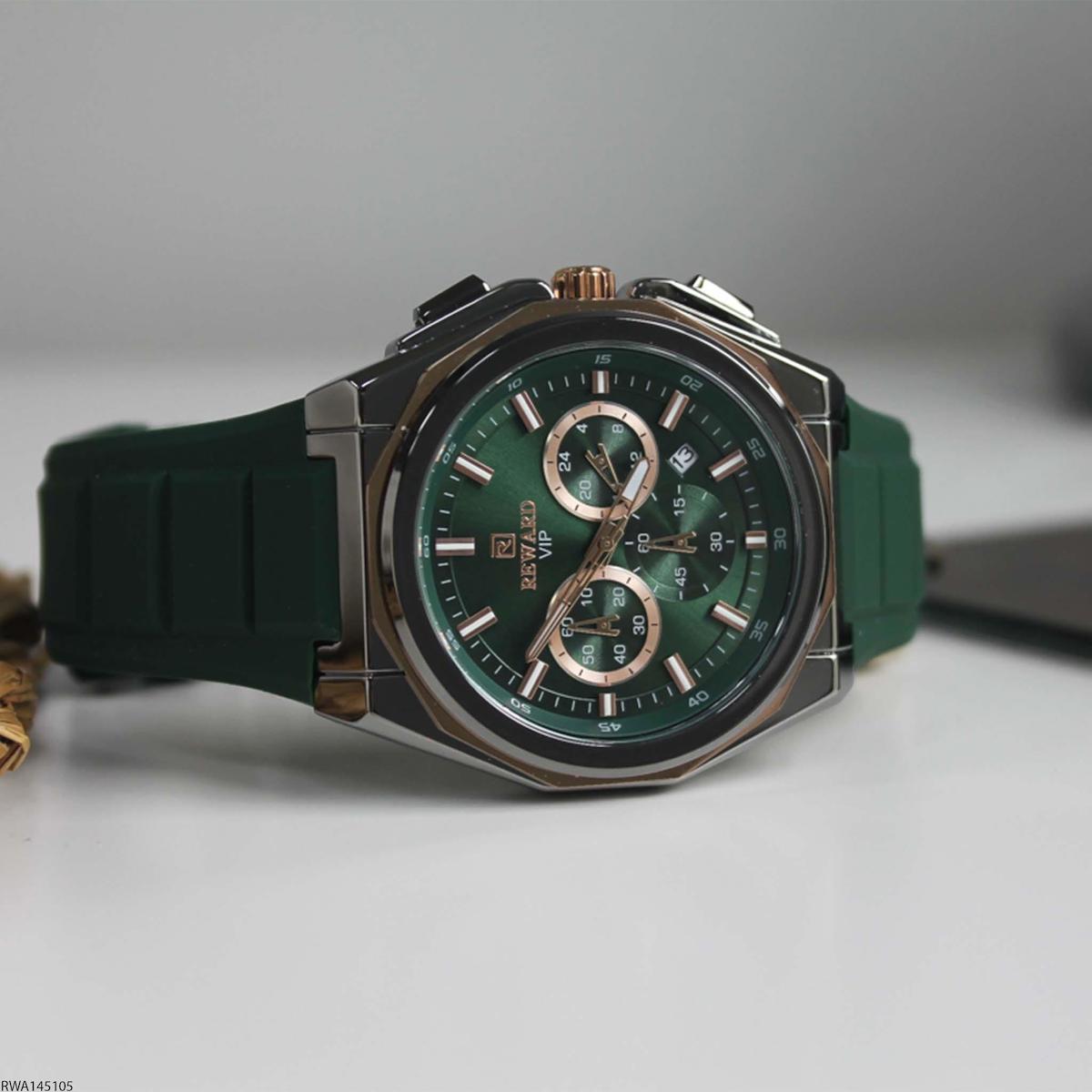Reward RWA145105 Takvimli 45 mm Yeşil Silikon Kordon Analog Erkek Kol Saati
