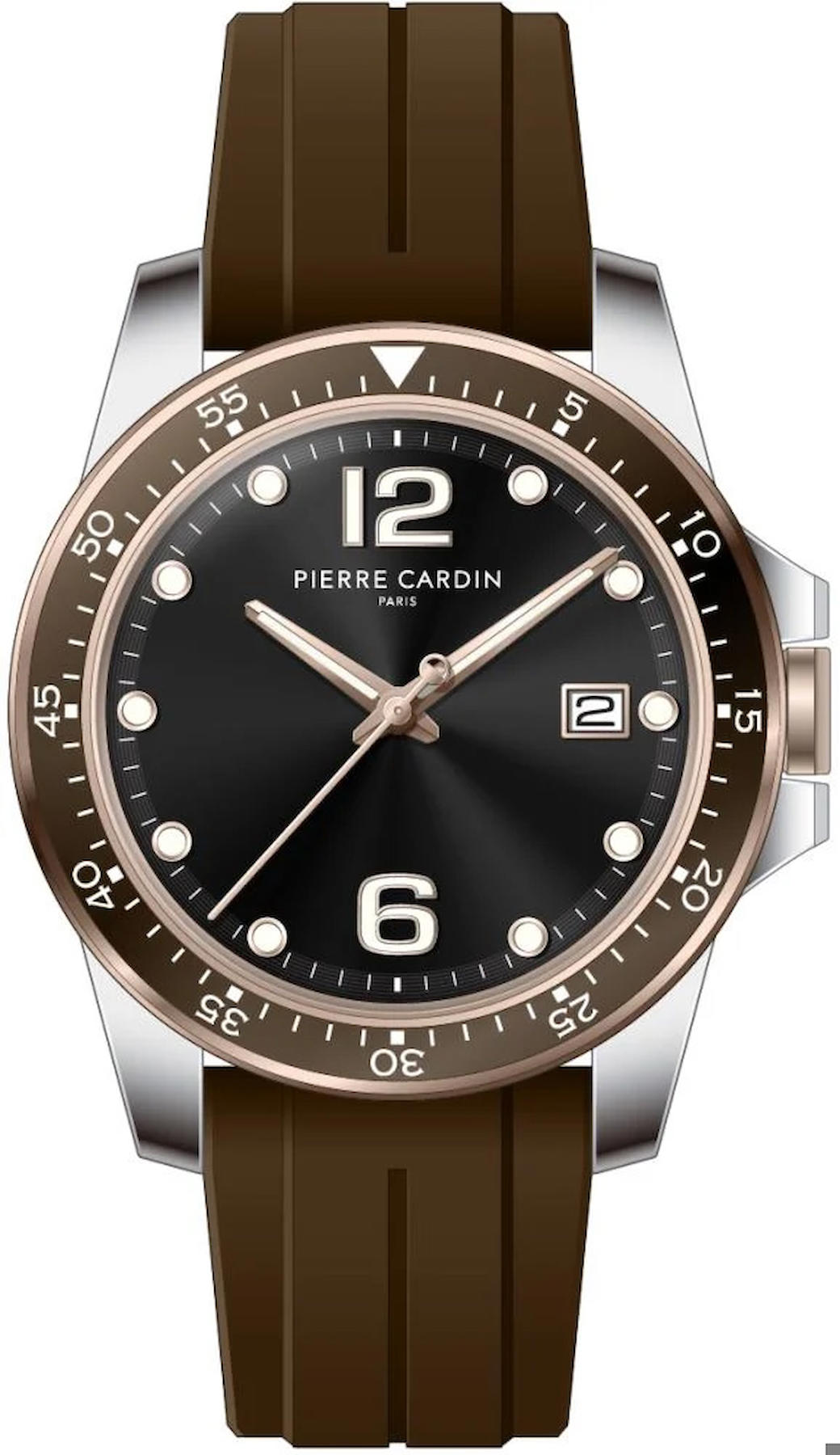 Pierre Cardin PCCNI.0036 Takvimli 40 mm Kahverengi Silikon Kordon Analog Kol Saati