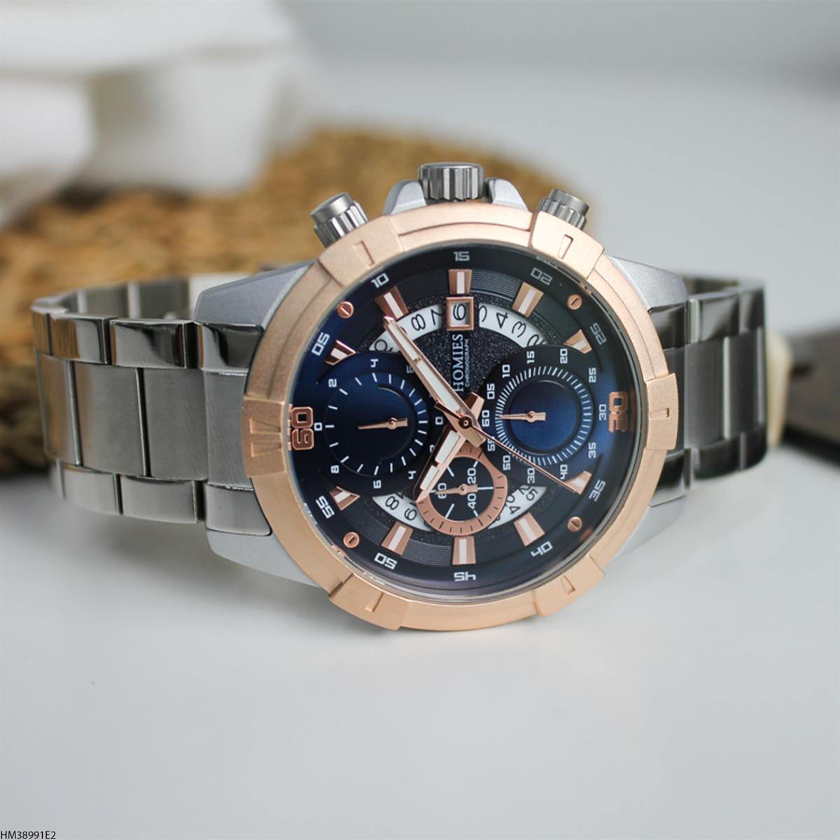 Homies HM38991E2 Pusulalı Takvimli Metal Kordon Analog Erkek Kol Saati