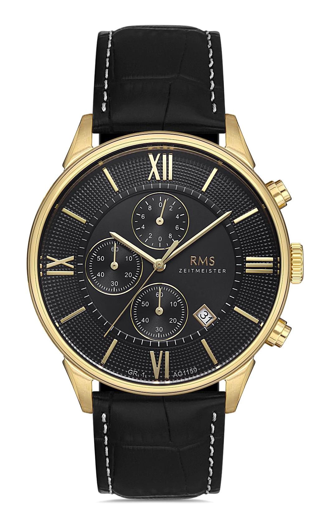 Grand Romanson RMS.1.AG1159.12 Takvimli 38 mm Siyah Deri Kordon Analog Erkek Kol Saati