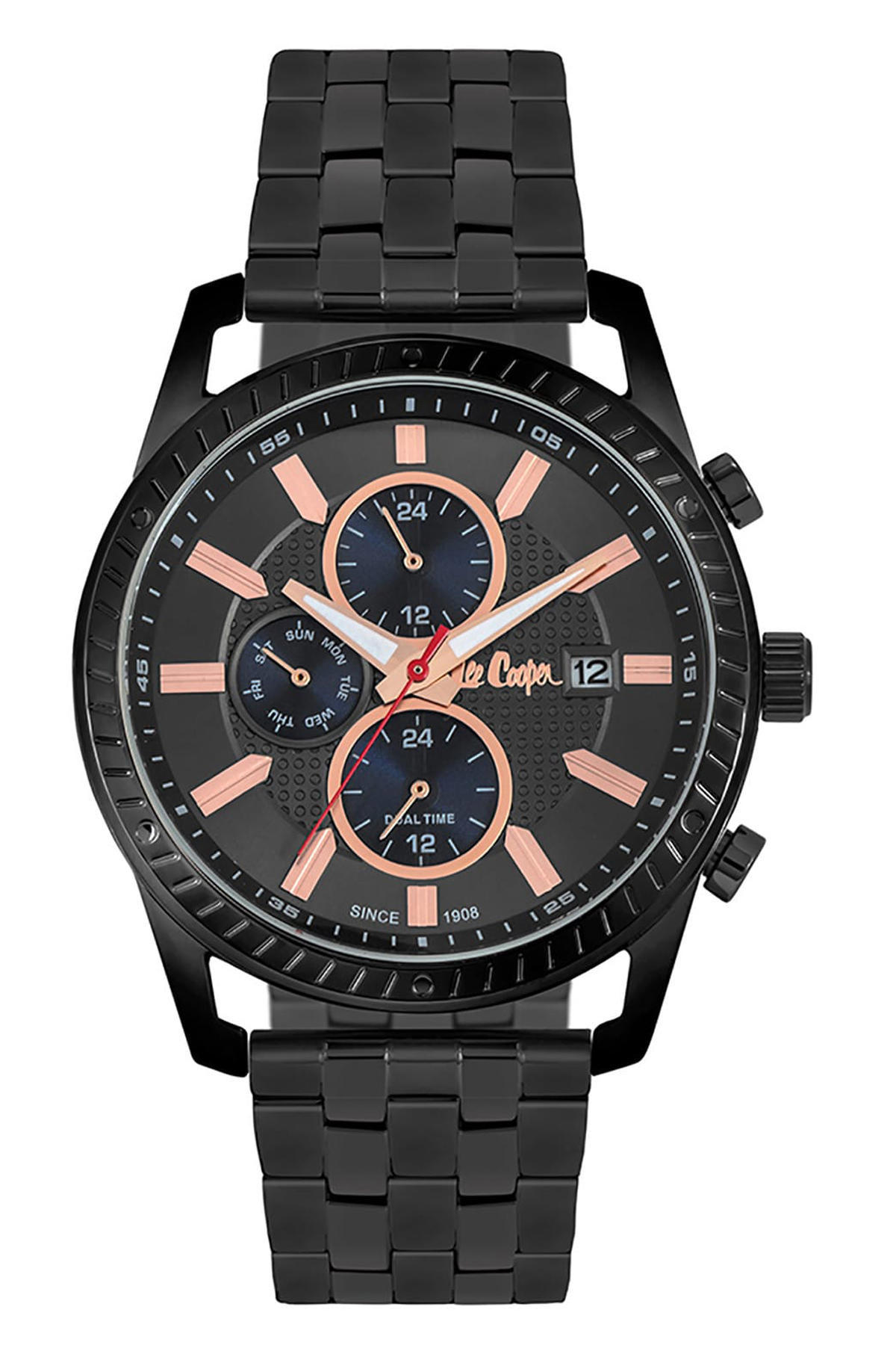 Lee Cooper LC06722.060 Takvimli 43 mm Siyah Çelik Kordon Analog Erkek Kol Saati