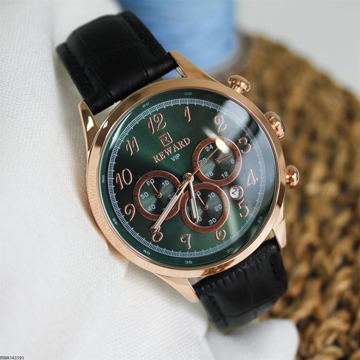 Reward RWA143191 Takvimli 46 mm Siyah Deri Kordon Analog Erkek Kol Saati