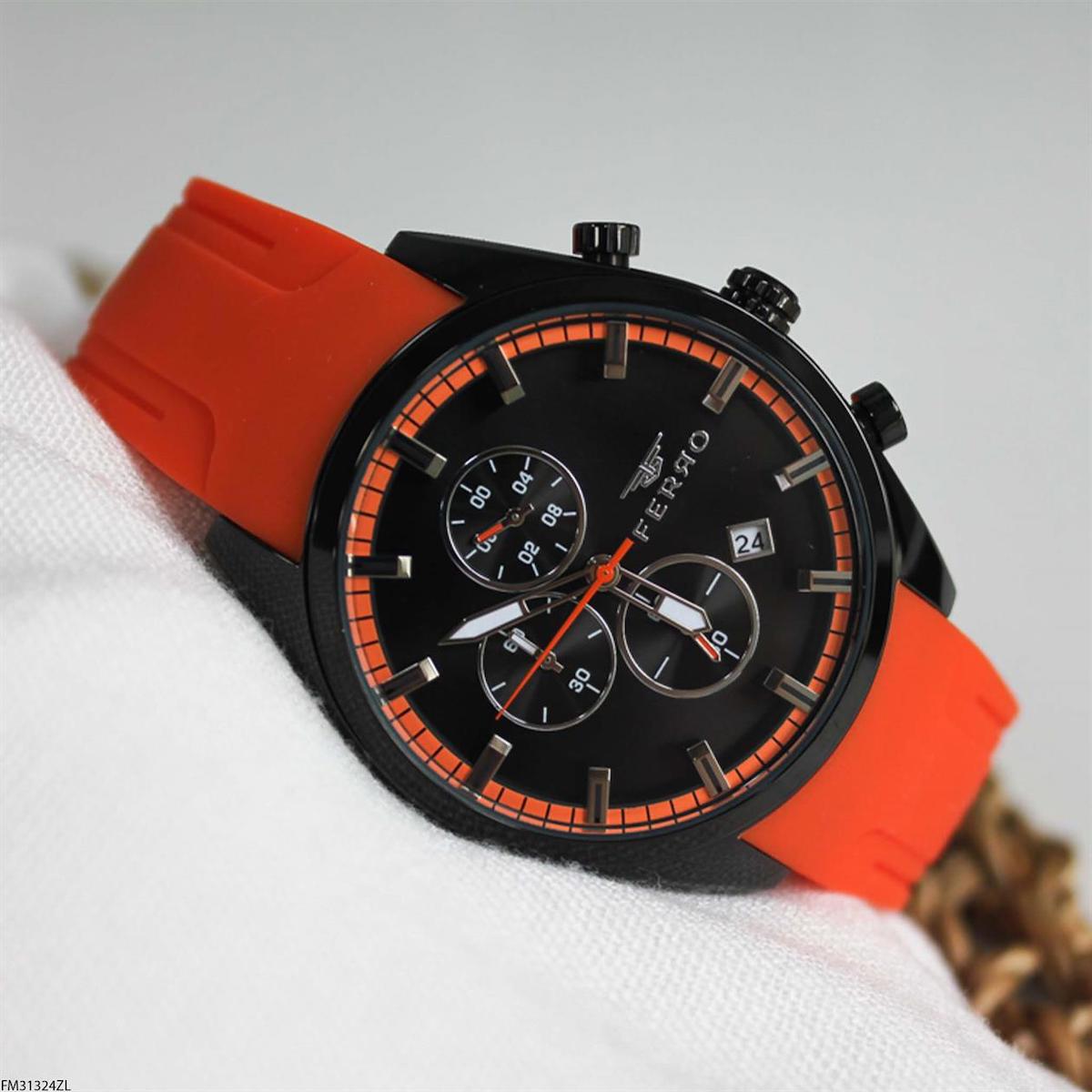 Ferro FM31324ZL Takvimli 42 mm Kırmızı Silikon Kordon Analog Erkek Kol Saati