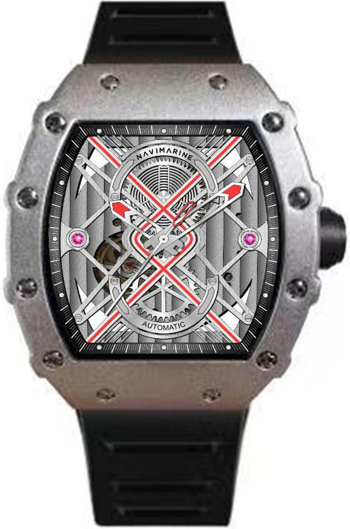 Navimarine NVM2002-04 44 mm Siyah Silikon Kordon Analog Kol Saati