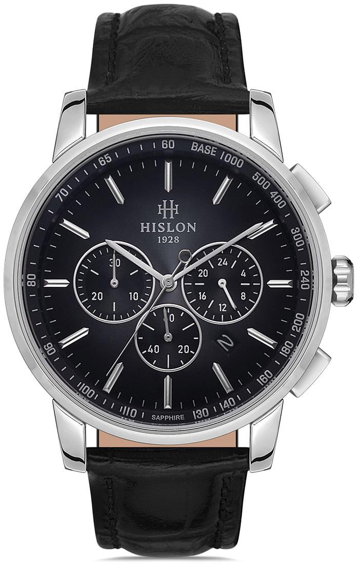 Hislon MS103S-04BS Pusulalı Takvimli 44 mm Siyah Deri Kordon Analog Erkek Kol Saati