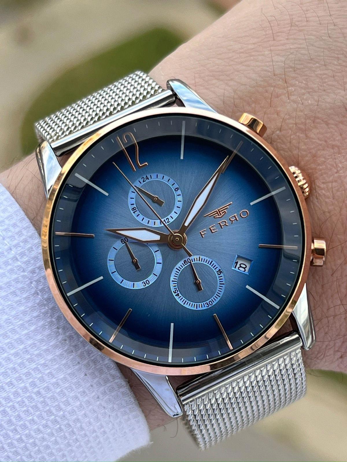 Ferro EF31039-E3 Su Geçirmez Takvimli 44 mm Çelik Kordon Analog Erkek Kol Saati