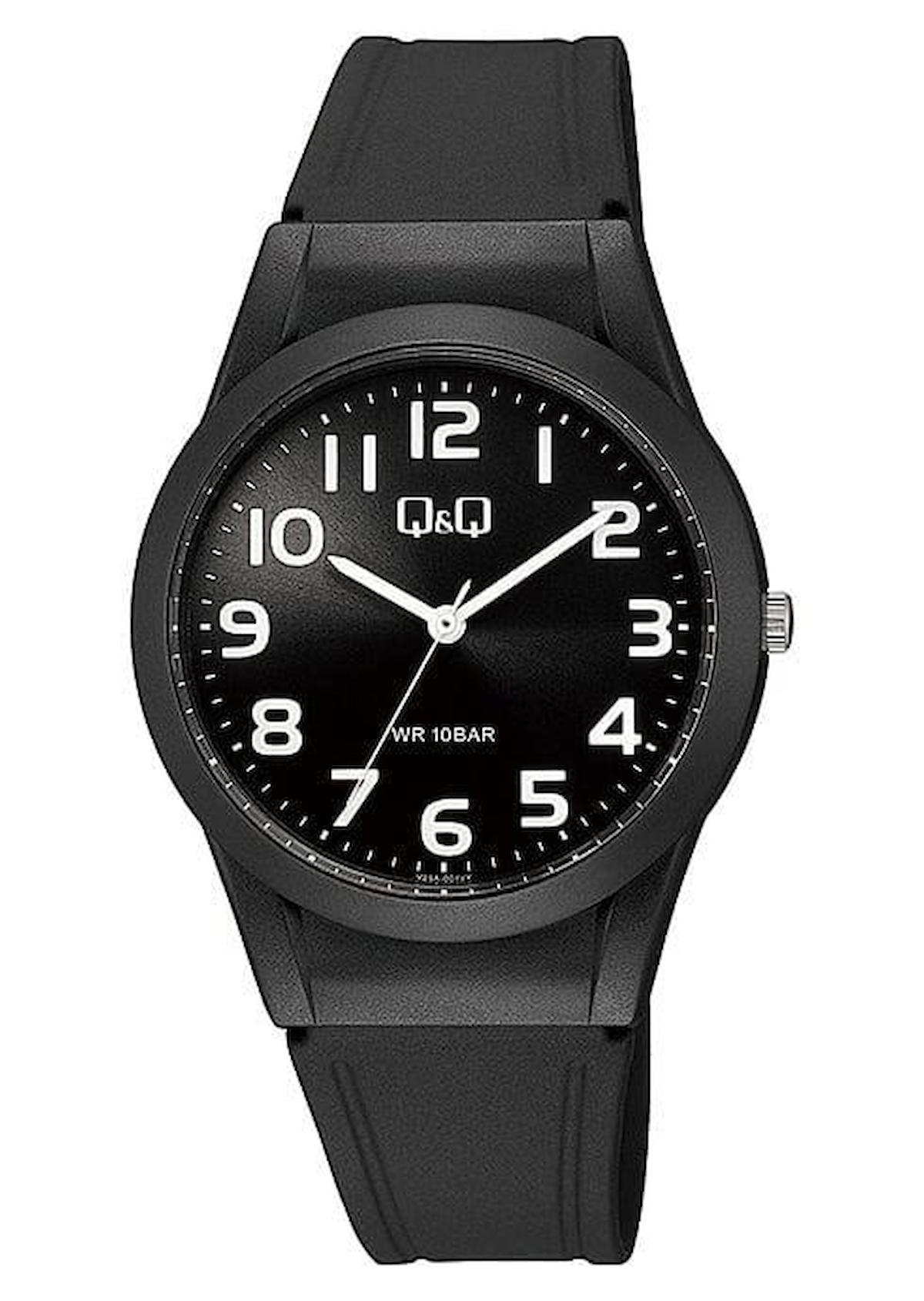 Q&Q V25A001VY 37 mm Siyah Silikon Kordon Analog Erkek Kol Saati