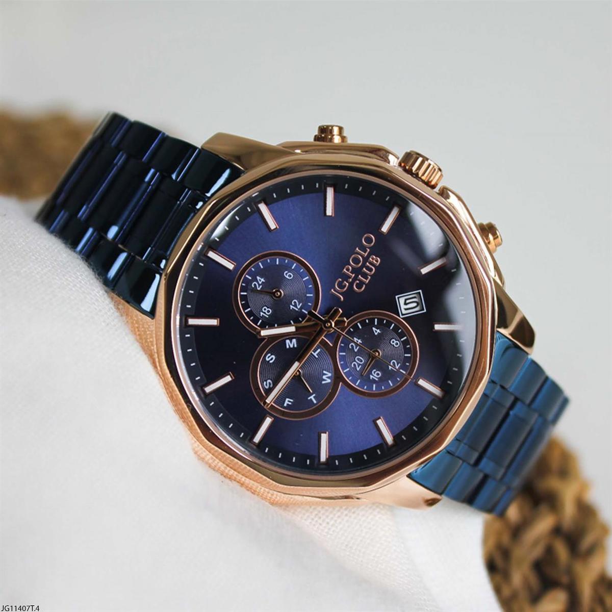 Jg. Polo Club JG11407T.4 Takvimli Lacivert Çelik Kordon Analog Erkek Kol Saati
