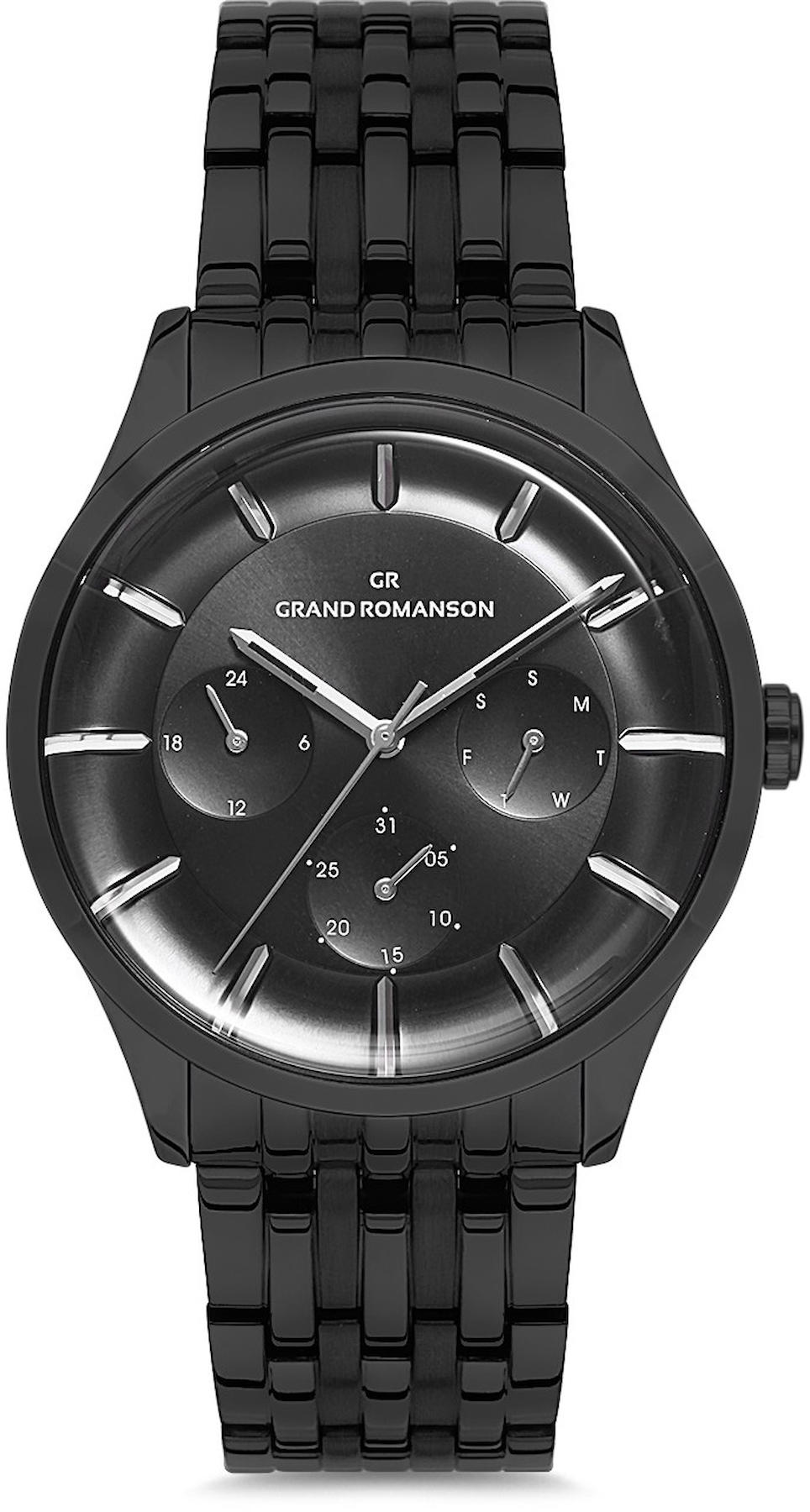 Romanson GR.1.AG1310.07 Takvimli 43 mm Siyah Çelik Kordon Analog Kol Saati