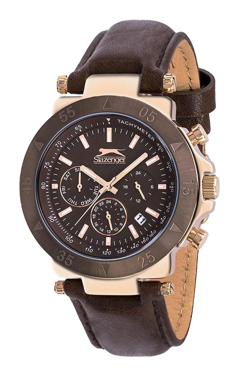 Slazenger SL.09.1318.2.03 Takvimli 41-45 mm Kahverengi Deri Kordon Analog Kol Saati