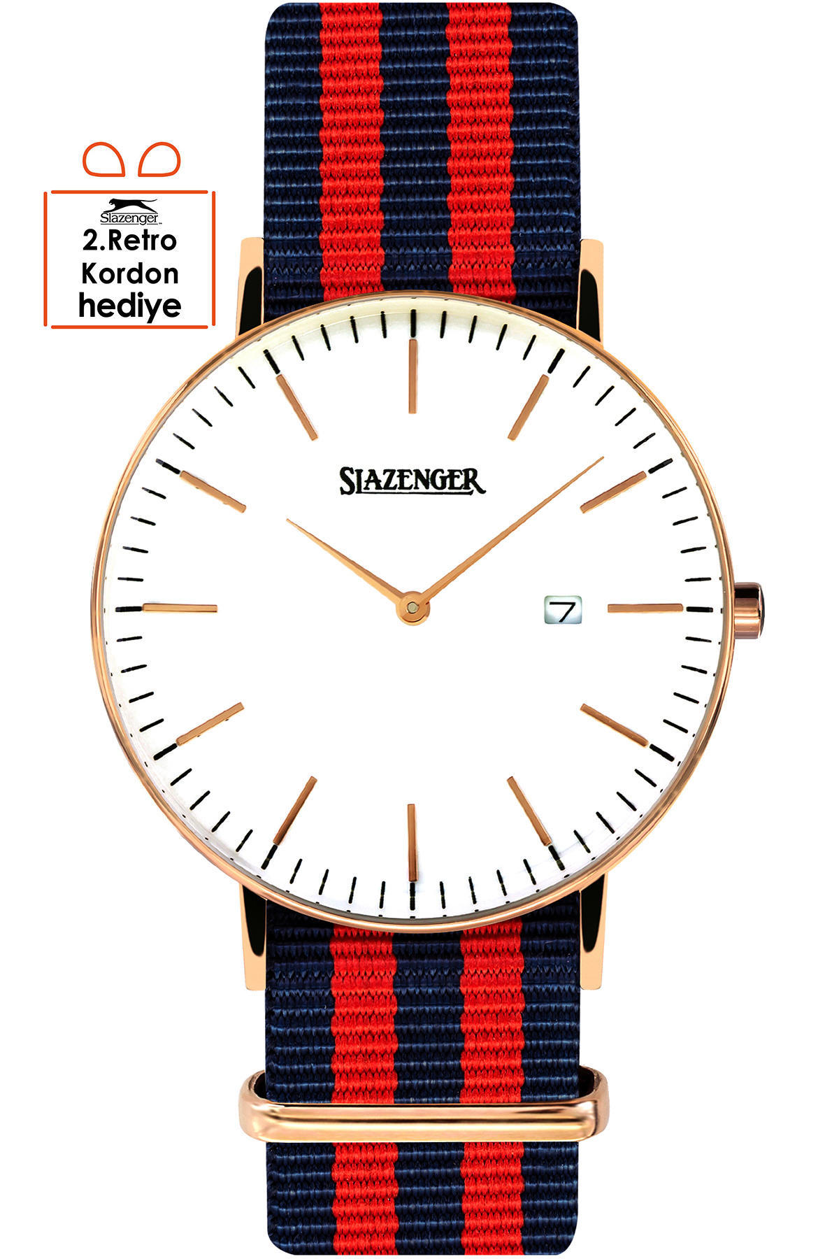 Slazenger SL.09.1980.1.04 Takvimli 40 mm Kırmızı-Lacivert Kumaş Kordon Analog Erkek Kol Saati