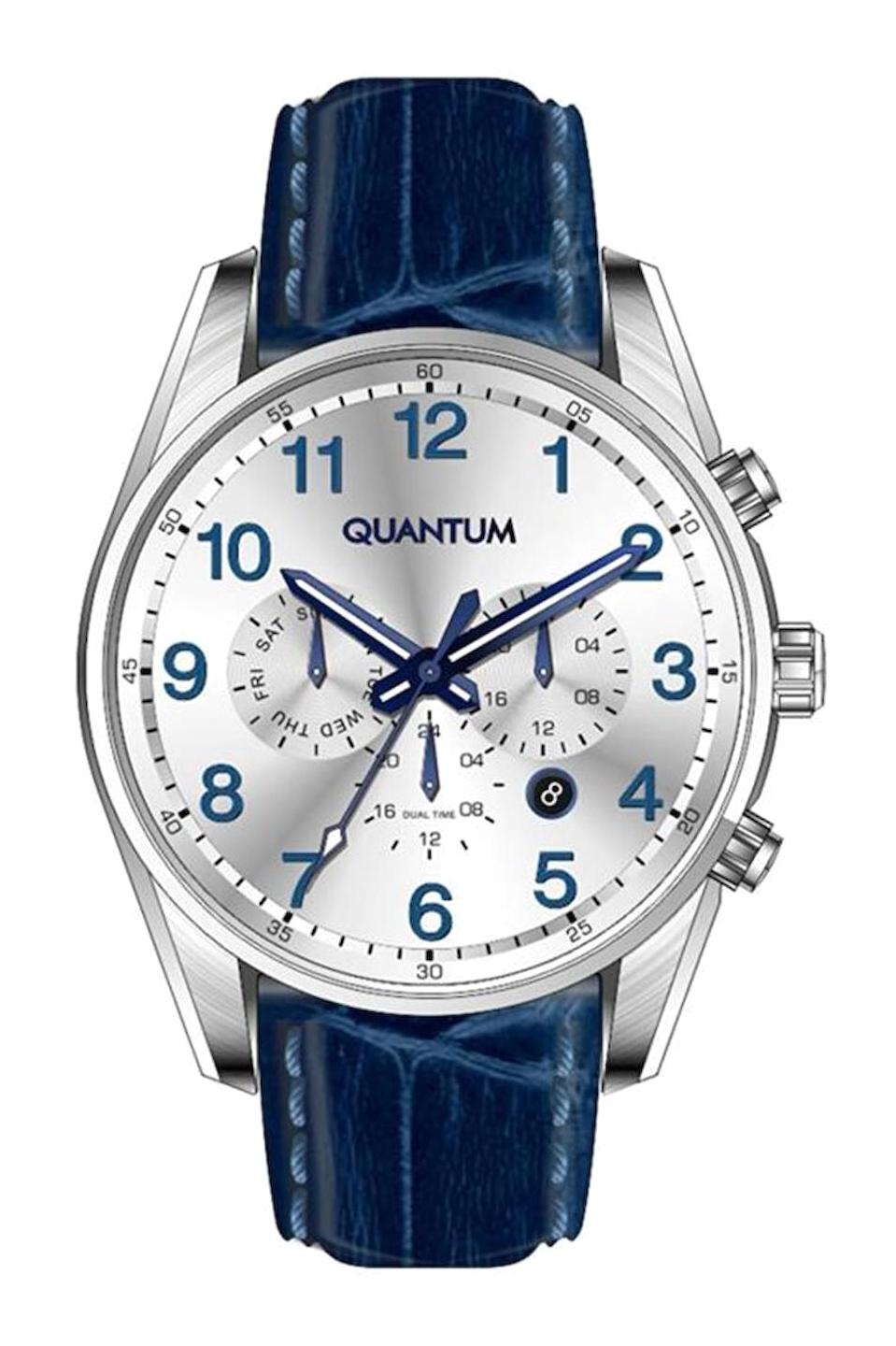Quantum ADG978.339 Takvimli 45 mm Lacivert Deri Kordon Analog Erkek Kol Saati