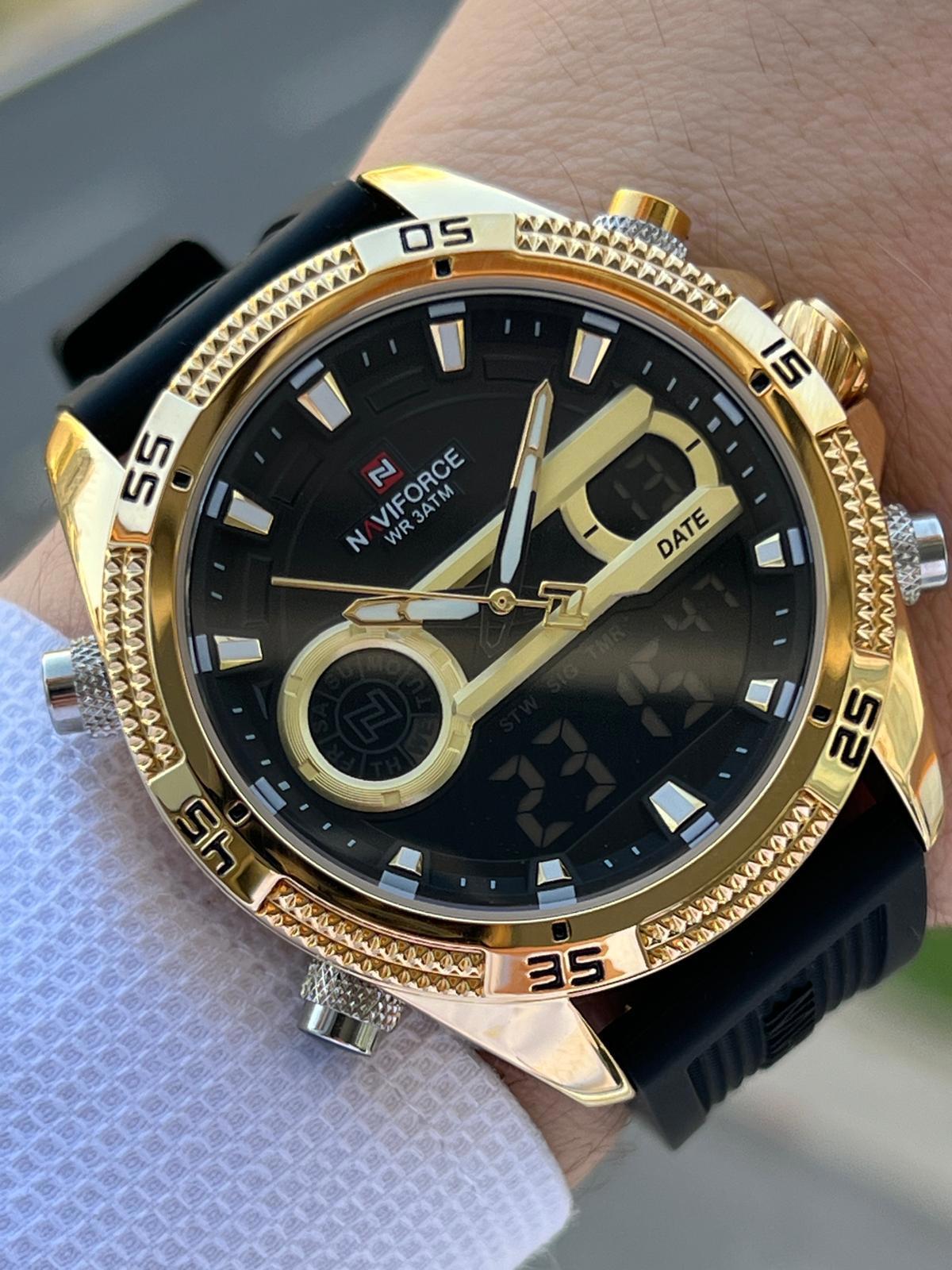 Naviforce ENF9216SYR Takvimli 45-48 mm Siyah Silikon Kordon Analog Erkek Kol Saati