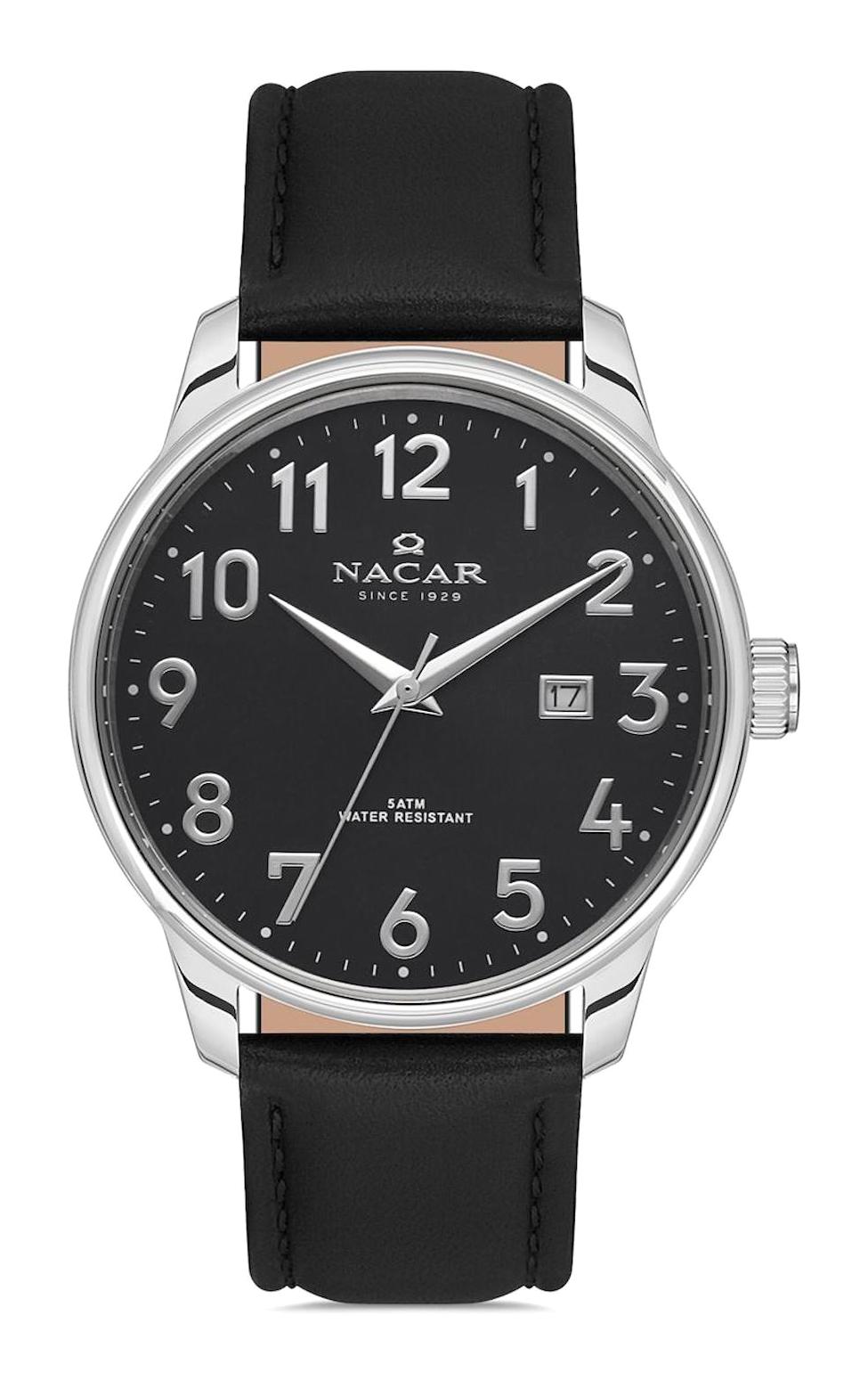 Nacar 21297170ABL1 Takvimli 44 mm Siyah Çelik Kordon Analog Kol Saati