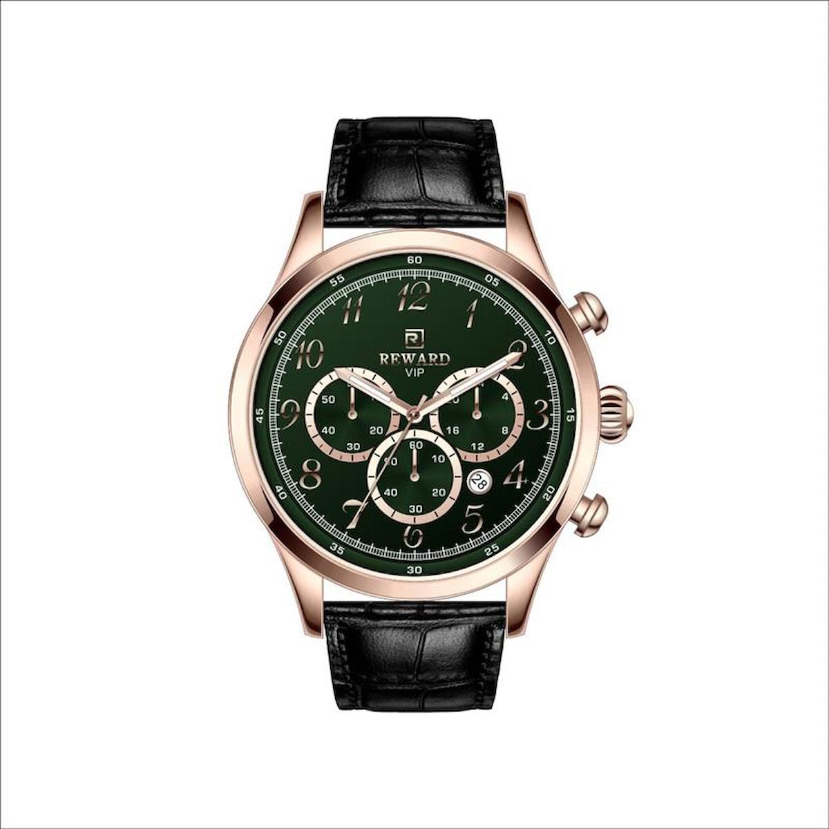 Reward A143191 Takvimli 45 mm Siyah Deri Kordon Analog Erkek Kol Saati