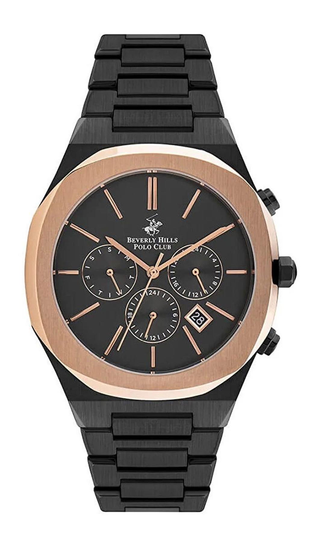 Beverly Hills Polo Club SWBP3025X850 Takvimli 43 mm Siyah Çelik Kordon Analog Erkek Kol Saati
