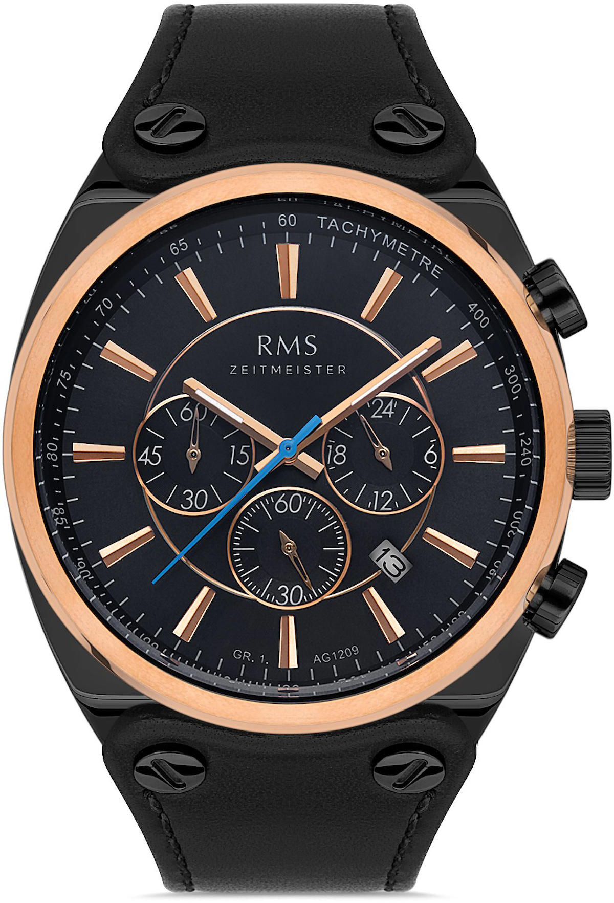 Romanson RMS.1.AG1209.02 Takvimli 43 mm Siyah Deri Kordon Analog Kol Saati