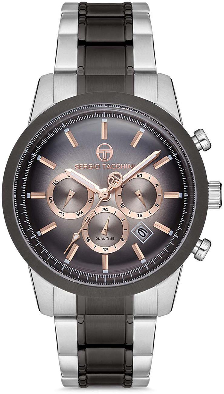 Sergio Tacchini ST.1.10147.6 Takvimli 44 mm Gri-Siyah Çelik Kordon Analog Kol Saati