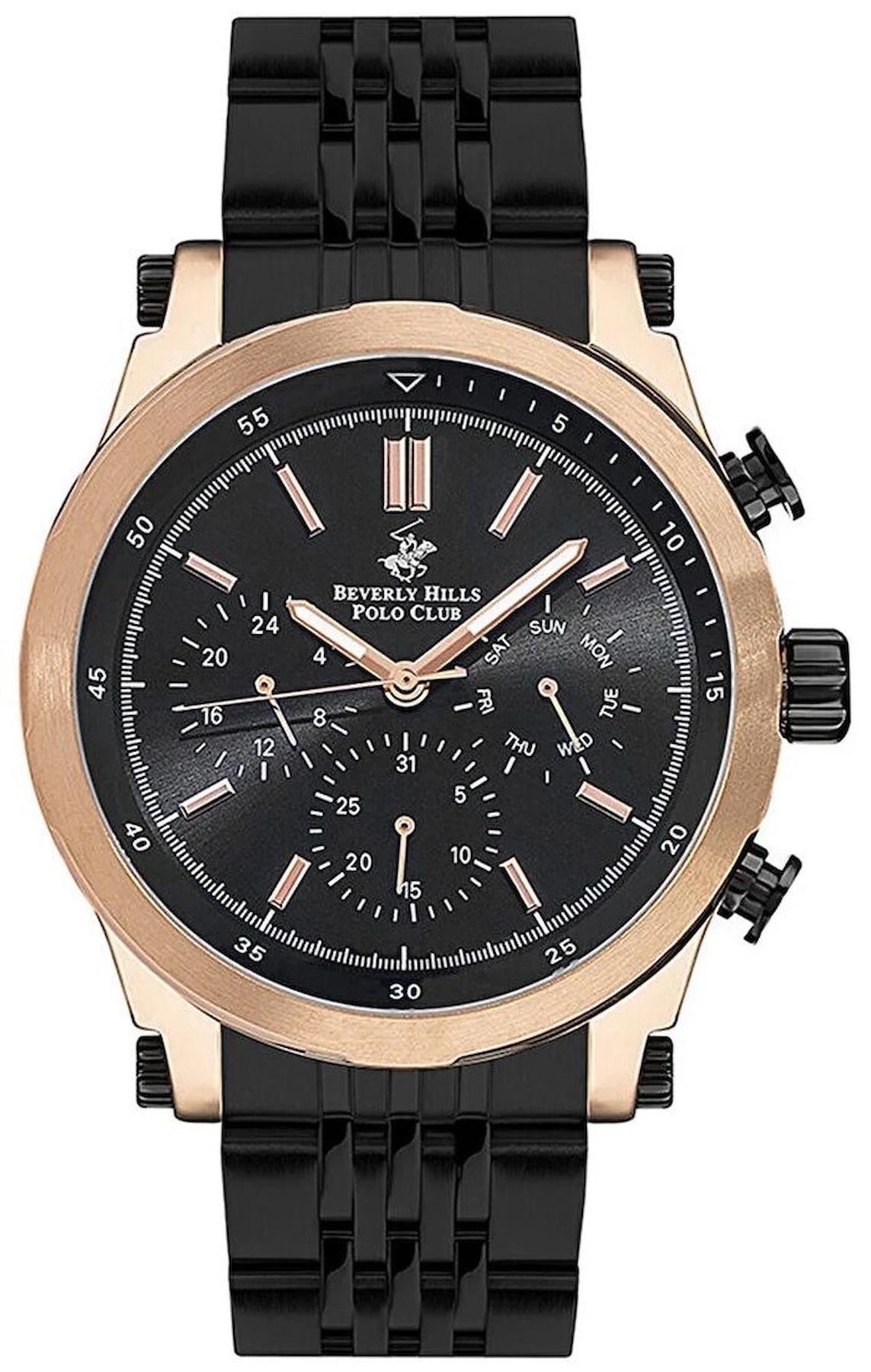 Beverly Hills Polo Club SWBP3142X450 Takvimli 45 mm Siyah Çelik Kordon Analog Erkek Kol Saati