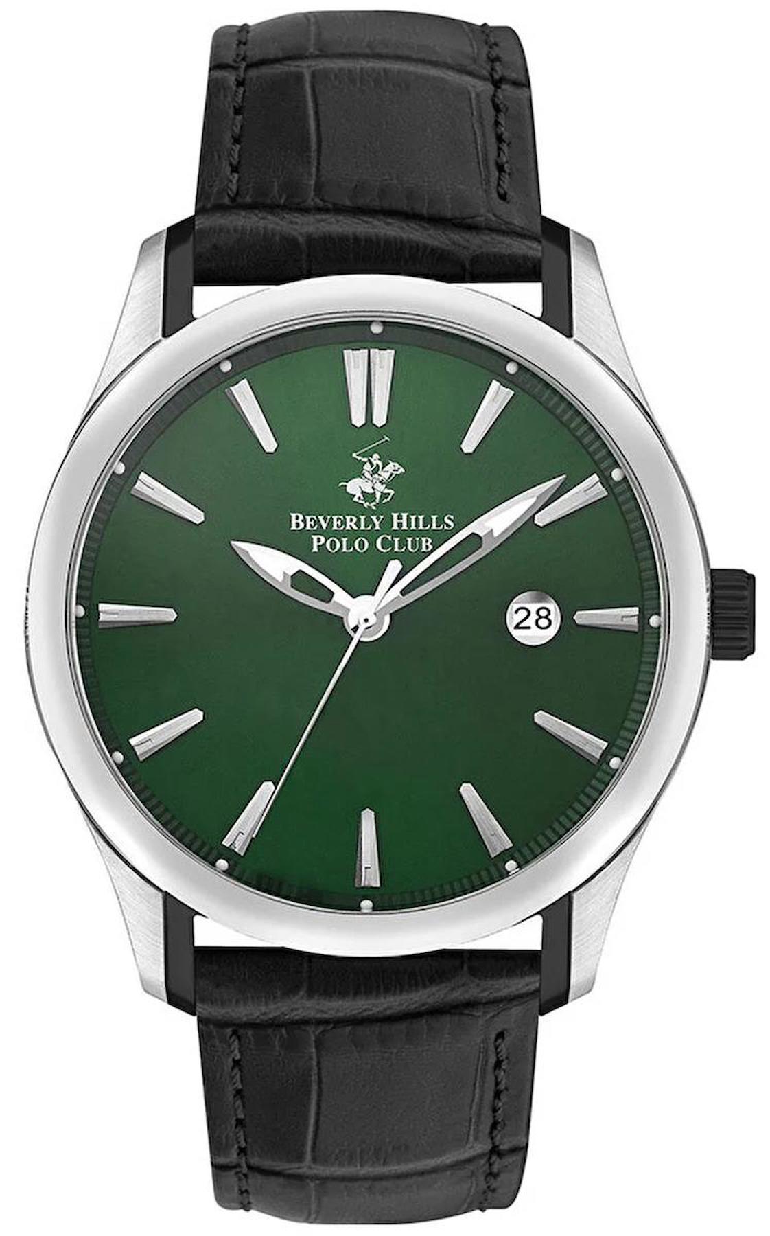 Beverly Hills Polo Club BP3410X371 Takvimli 45 mm Siyah Deri Kordon Analog Erkek Kol Saati