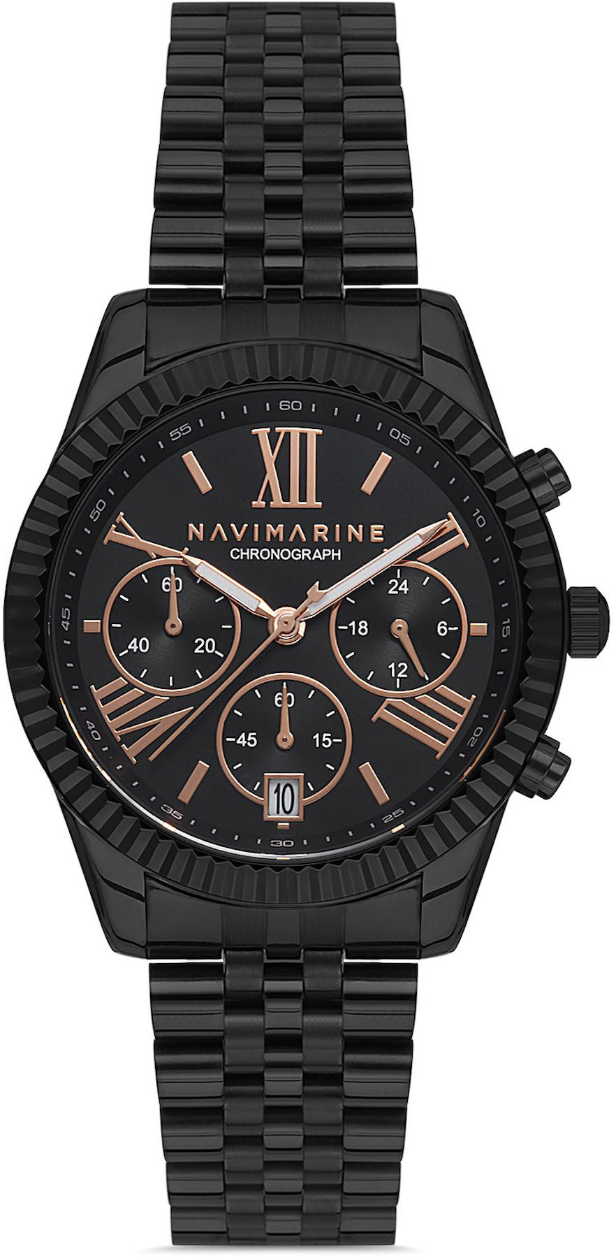 Navimarine MARINE001 Takvimli 42 mm Siyah Çelik Kordon Analog Kol Saati
