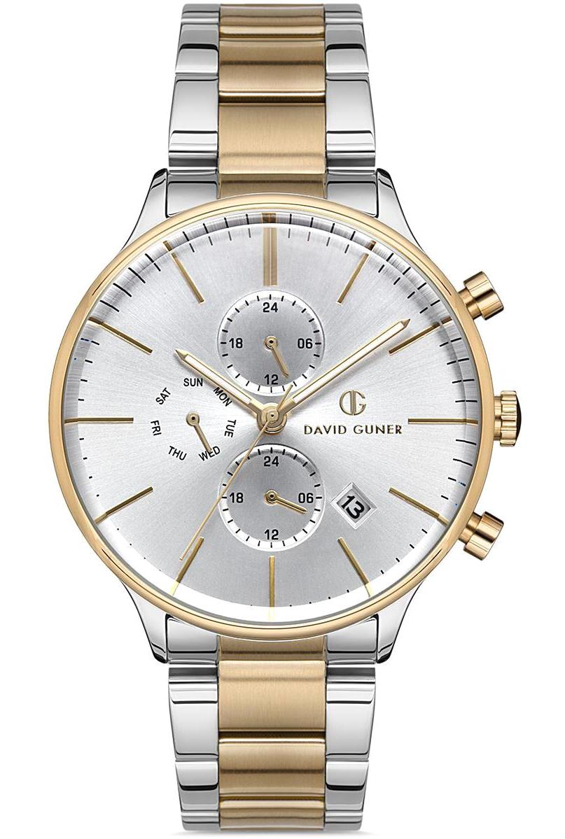 David Guner DG-8188GA-D1 Takvimli Altın-Çelik Kordon Analog Erkek Kol Saati