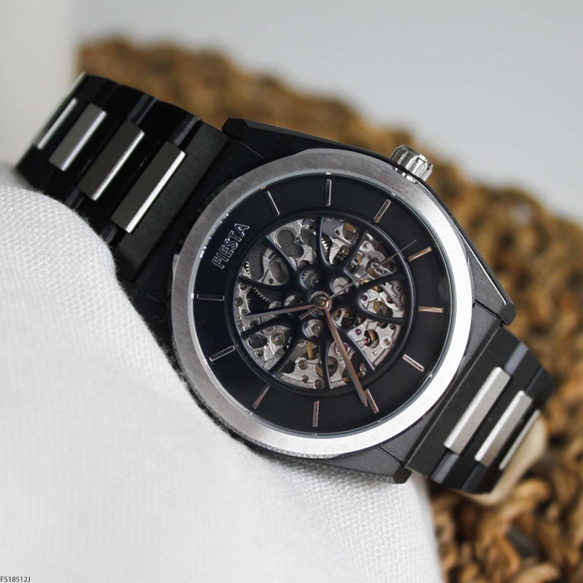 Fiesta FS18512J 45 mm Gri-Siyah Çelik Kordon Analog Erkek Kol Saati