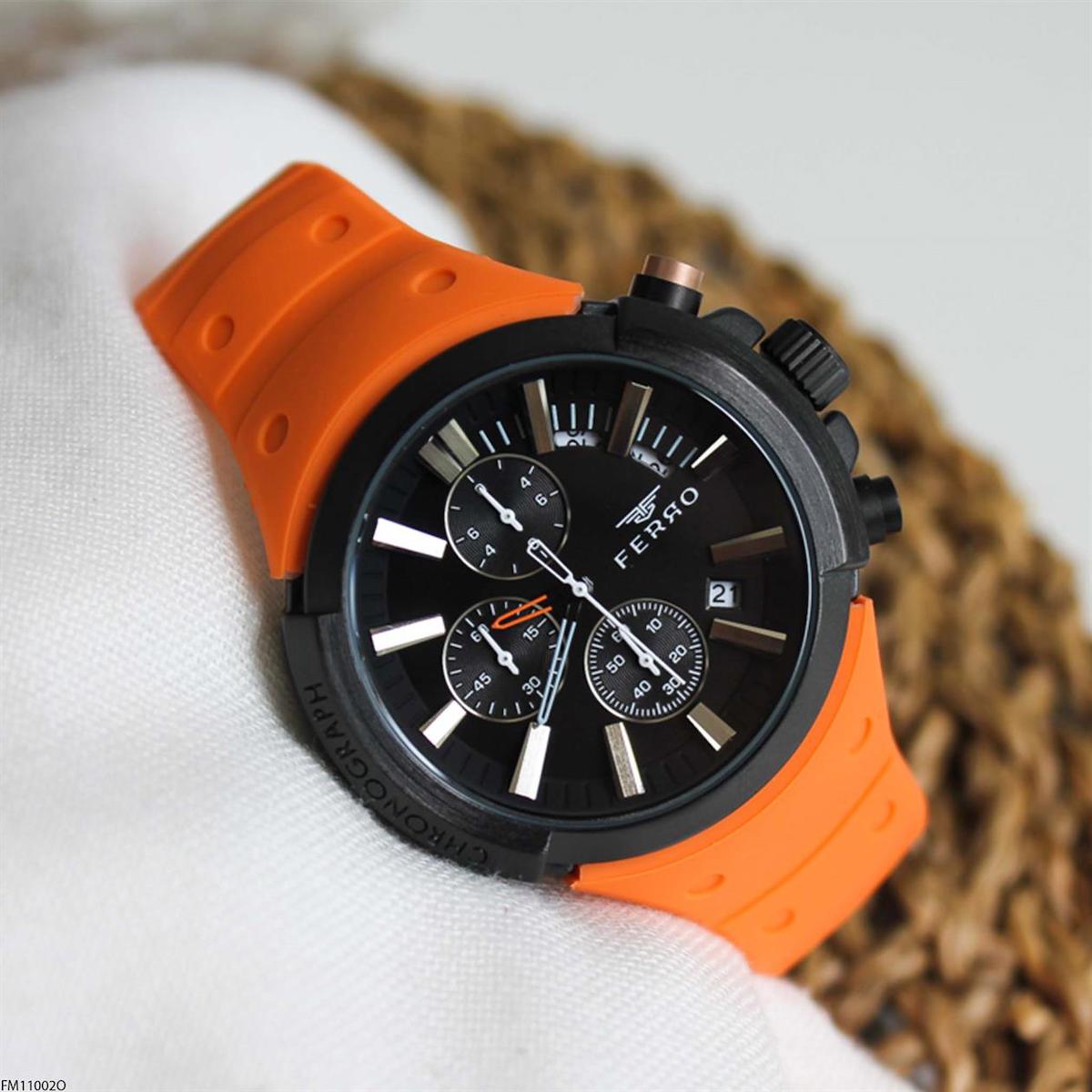 Ferro FM11002O Takvimli 44 mm Turuncu Silikon Kordon Analog Erkek Kol Saati