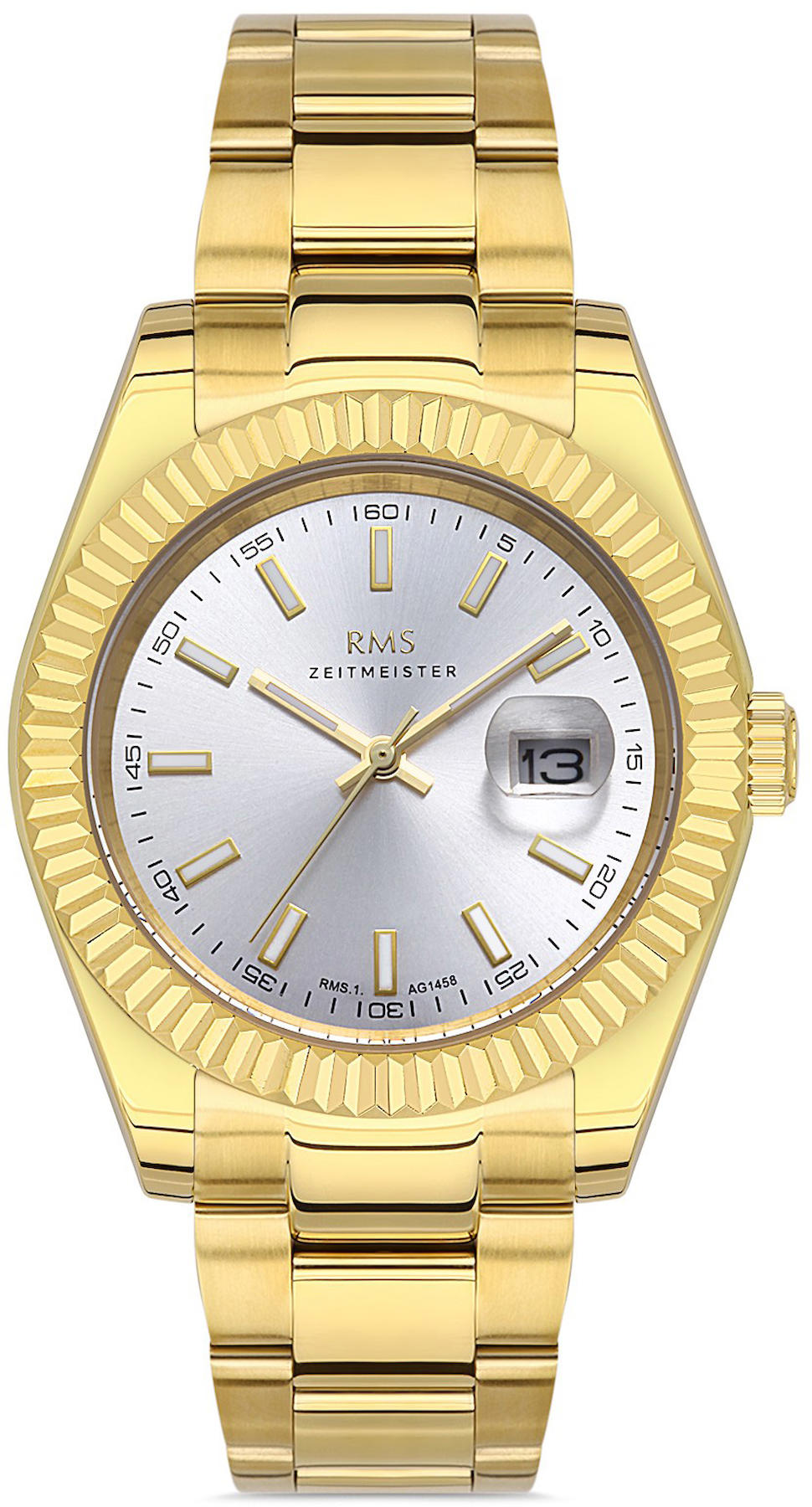Romanson RMS.1.AG1458.07 Takvimli 44 mm Altın Çelik Kordon Analog Kol Saati