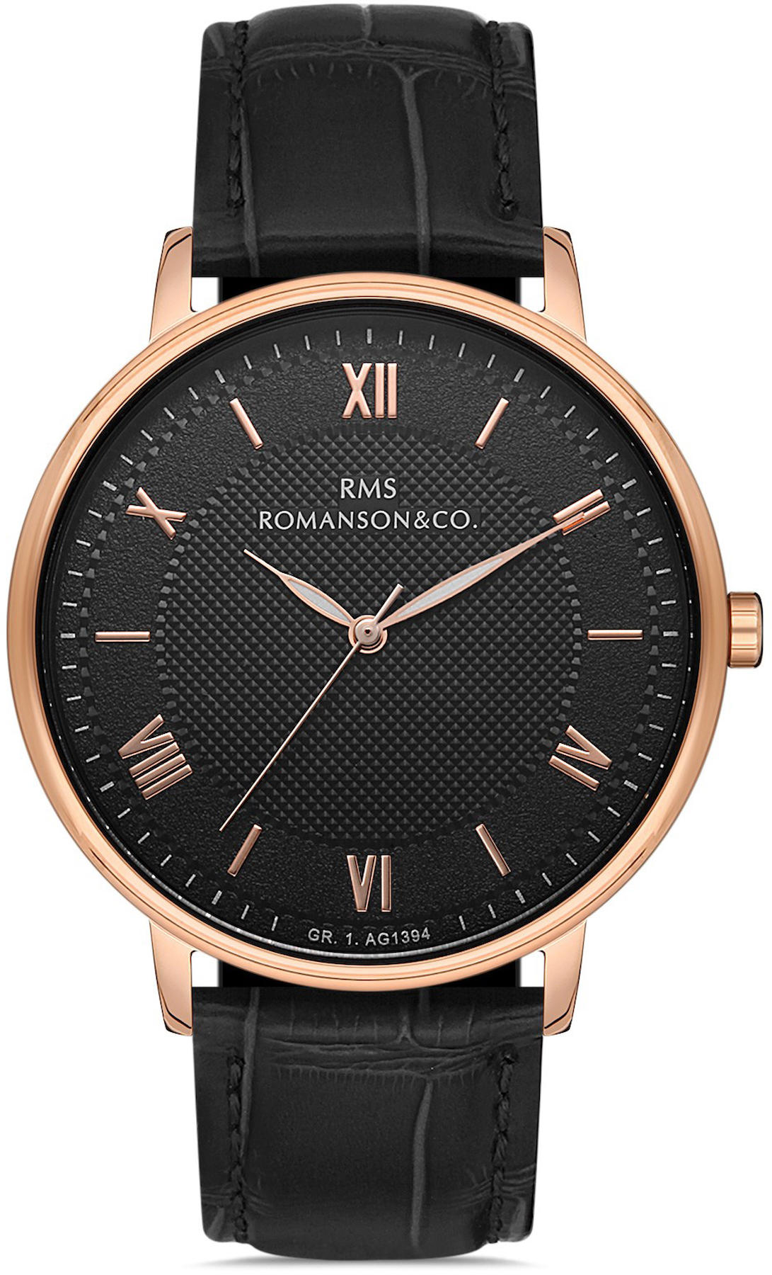 Romanson GR.1.AG1394.12 43 mm Siyah Deri Kordon Analog Kol Saati