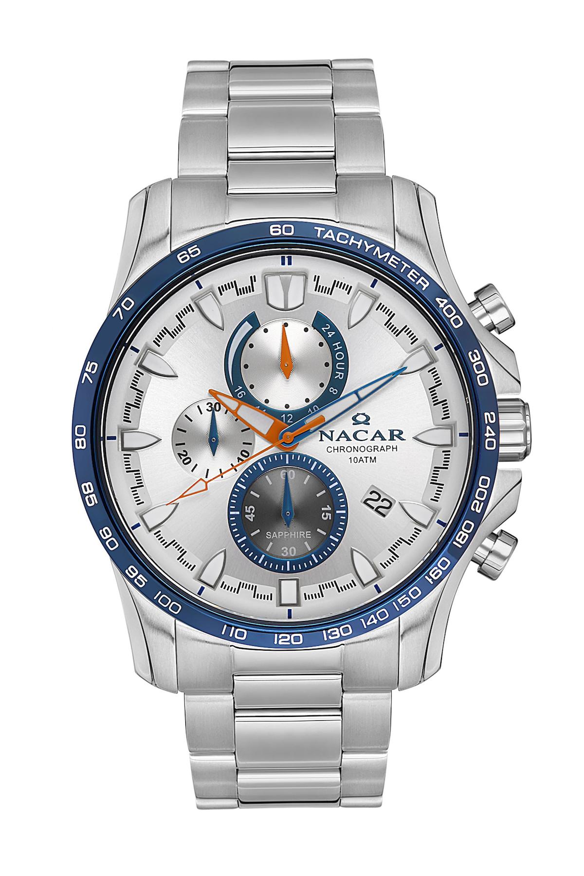 Nacar 34290023ASM Takvimli 44 mm Çelik Kordon Analog Kol Saati