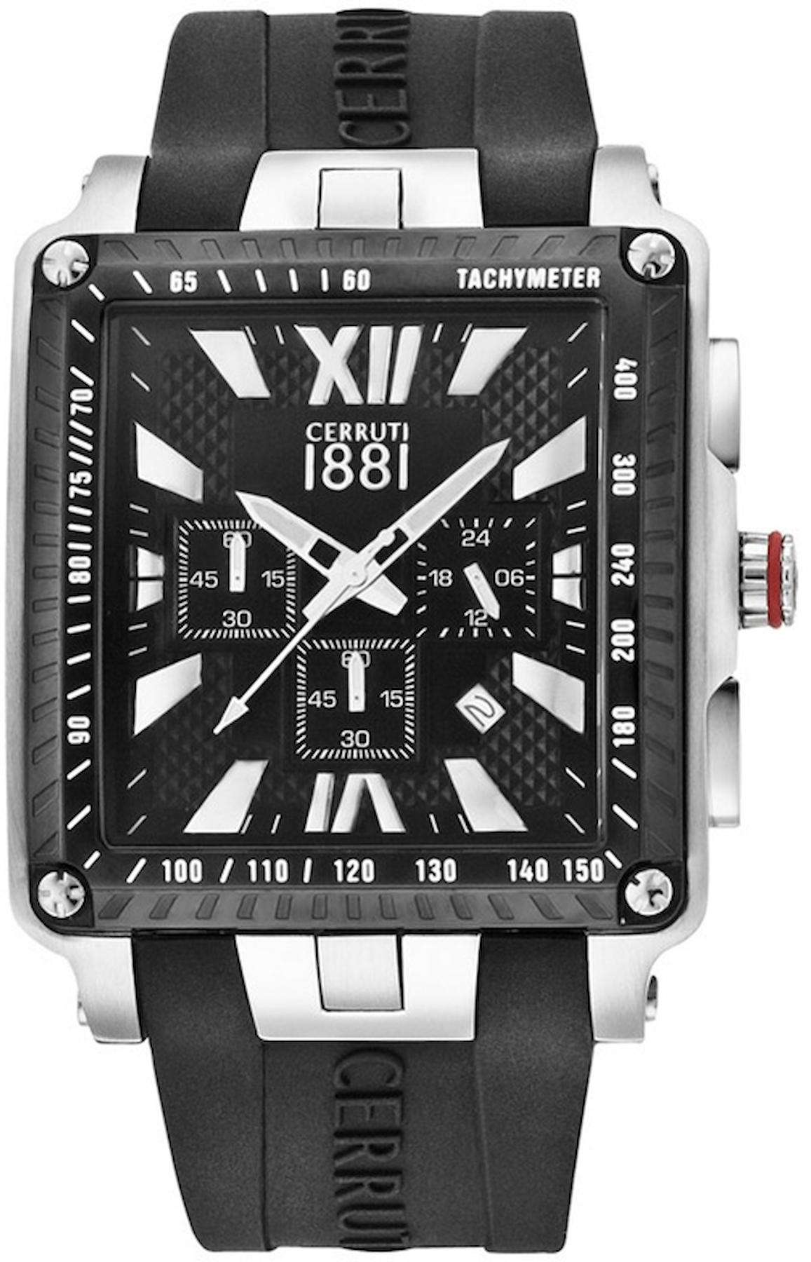 Cerruti 1881 CRA012E224G Takvimli 45 mm Si̇yah Silikon Kordon Analog Kol Saati